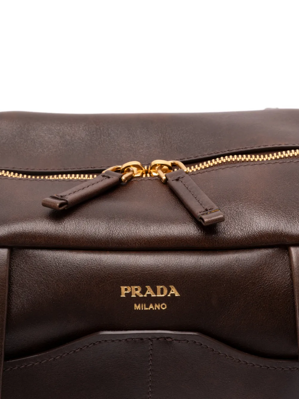 Prada Grote Carry antieke leren handtas Bruin