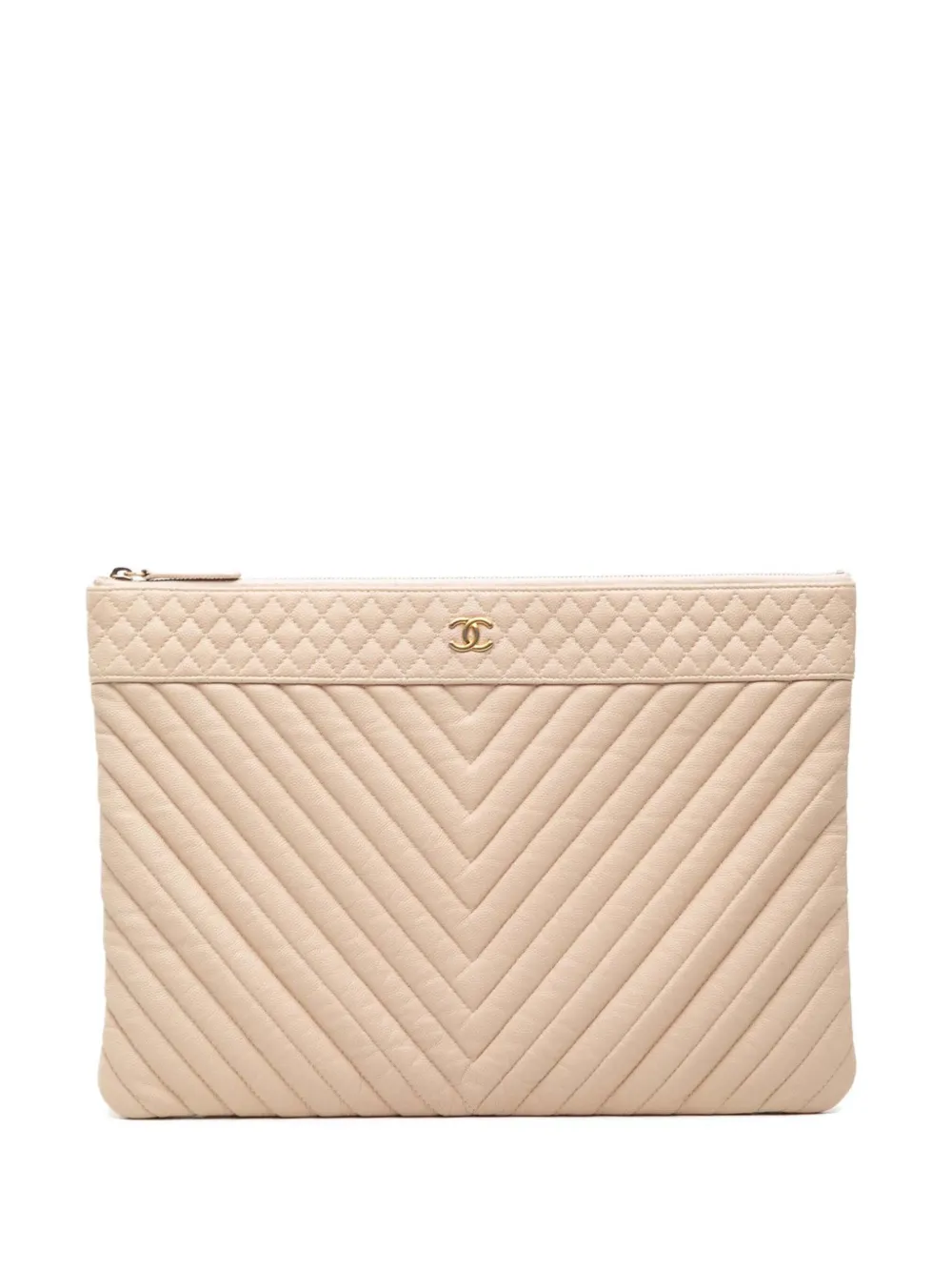 CHANEL Pre-Owned 2017-2018 Large Chevron Caviar O Case clutch bag - Toni neutri