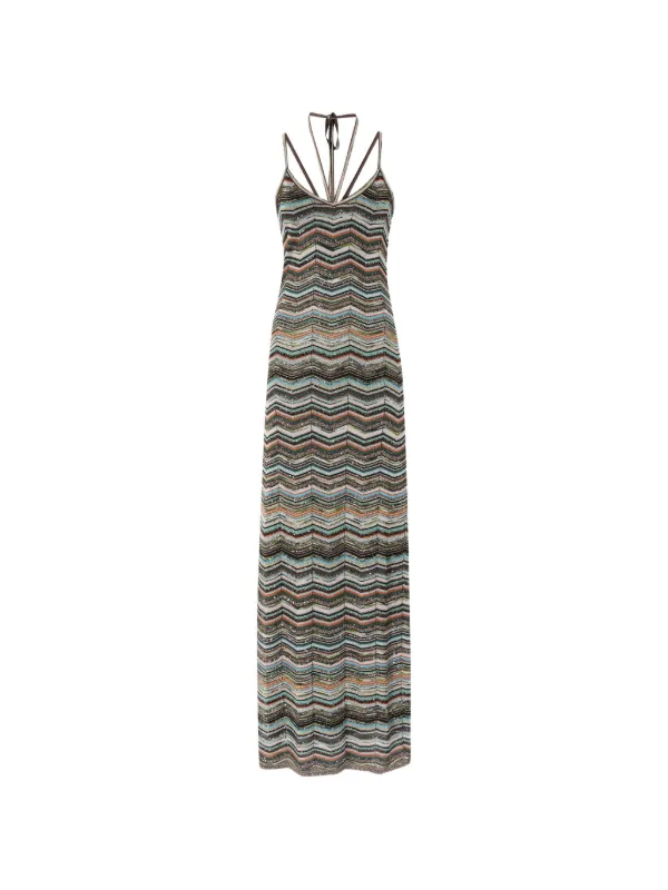 Missoni Long Chevron Knit Dress with Braided Straps in Black