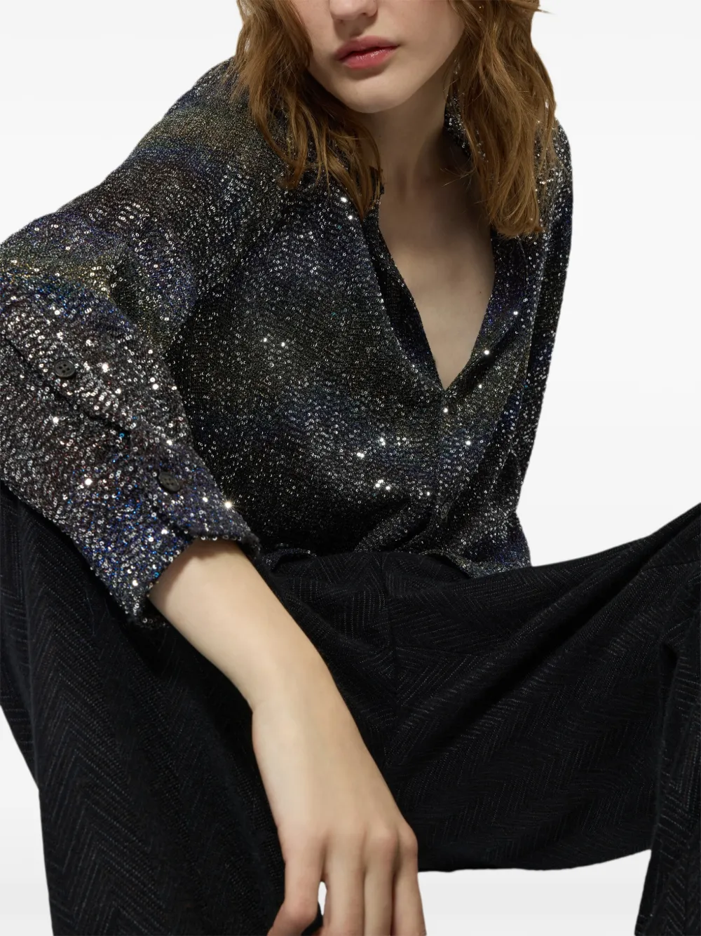 Missoni Blouse verfraaid met pailletten en zigzag patroon Zwart
