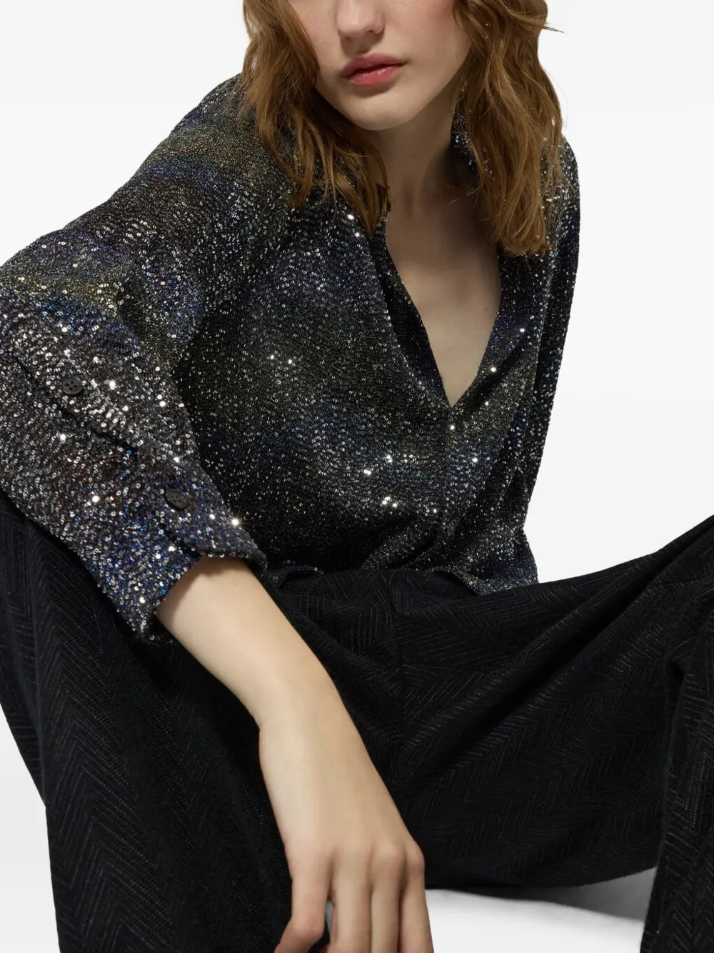 Missoni Oversized Shirt with Sequin Applications in Black, view 3