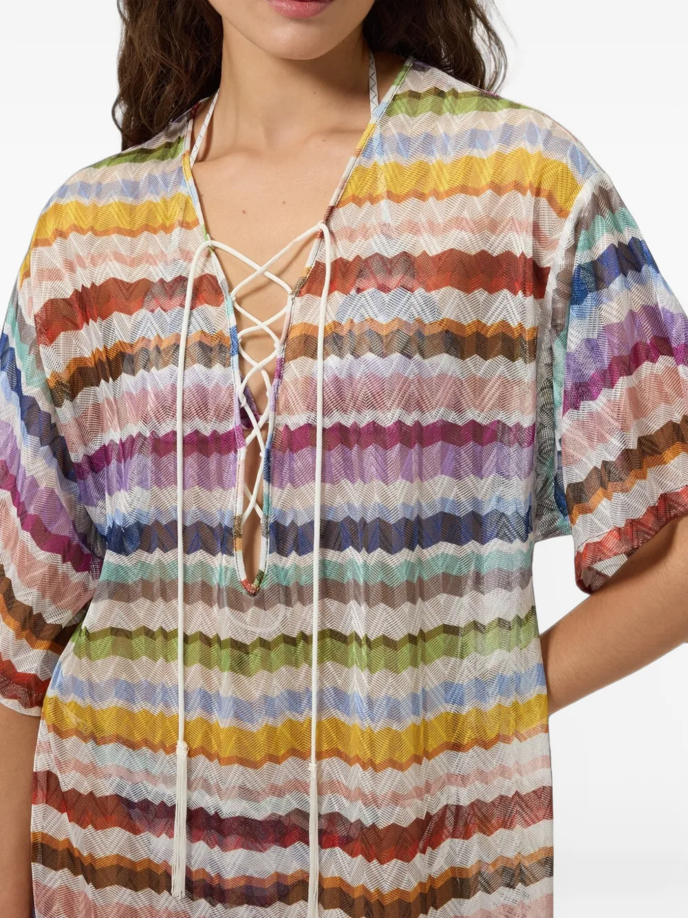 Missoni Tuniek met zigzagpatroon en veters Wit