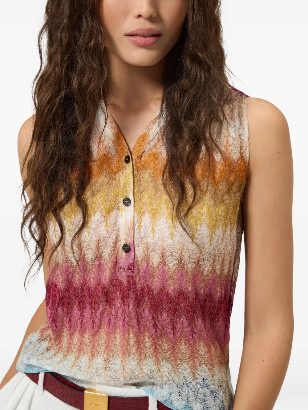 Missoni Mouwloze top met zigzagpatroon Beige