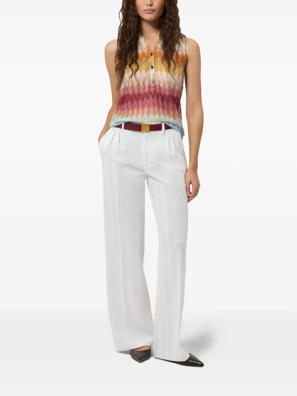Missoni Mouwloze top met zigzagpatroon Beige
