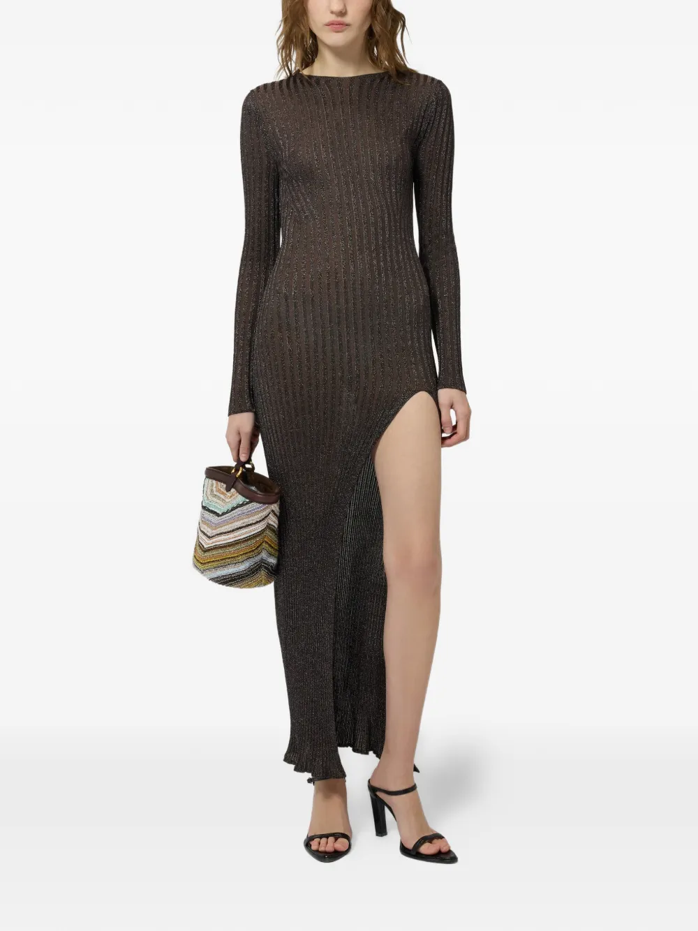 Missoni Ribgebreide jurk met metallic-effect Bruin