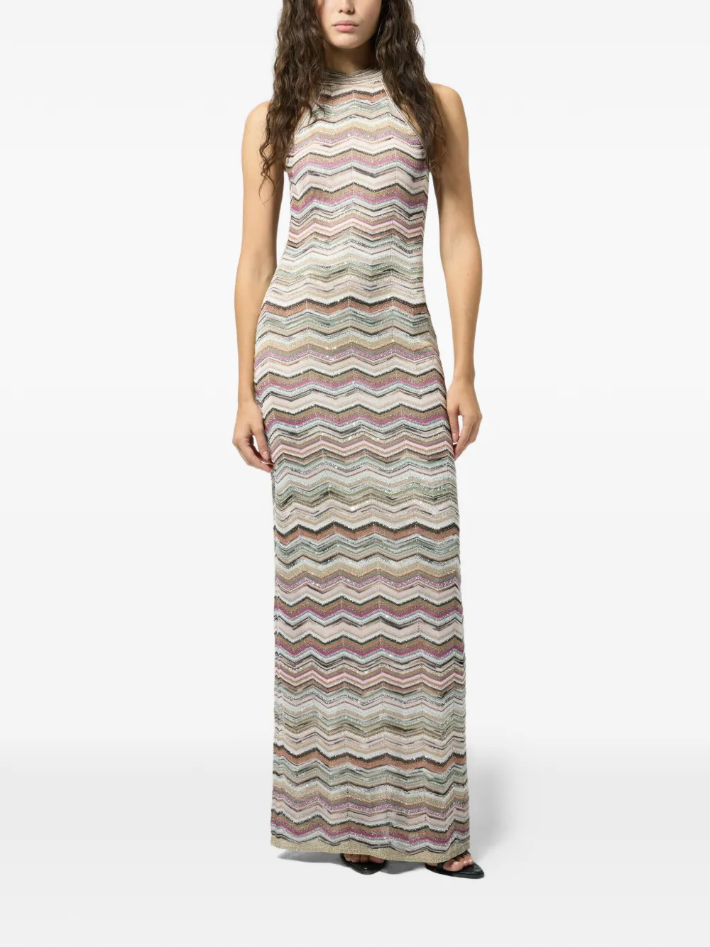 Missoni Jurk met halternek en zigzagpatroon Beige