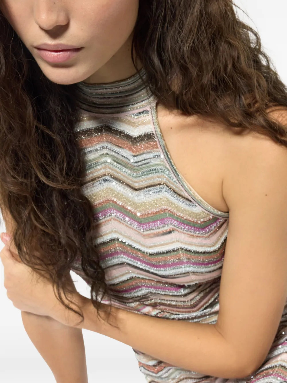 Missoni Jurk met halternek en zigzagpatroon Beige