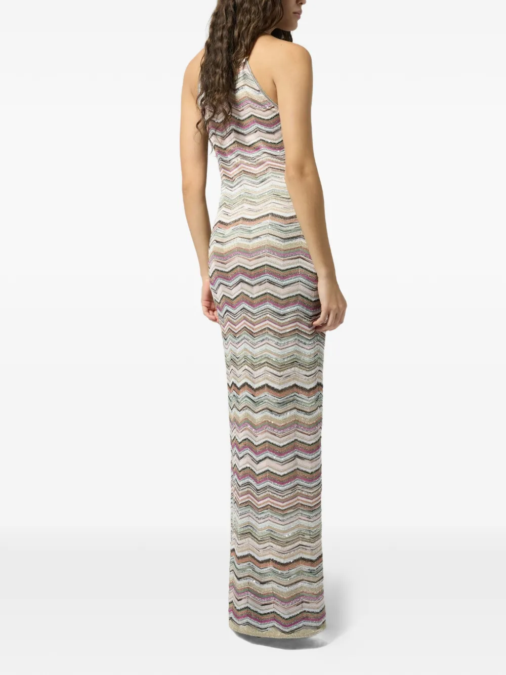 Missoni Jurk met halternek en zigzagpatroon Beige