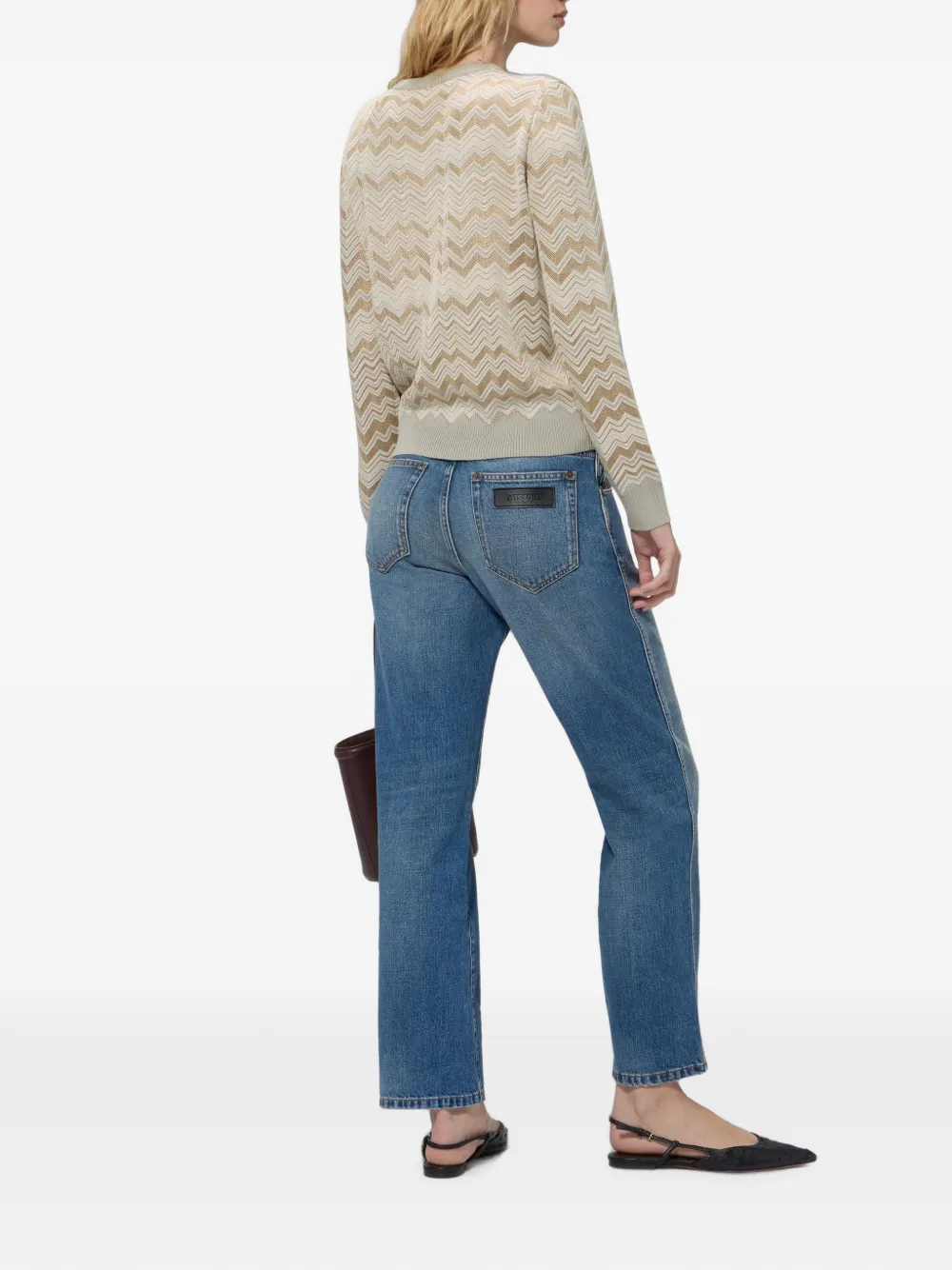 Missoni Wollen en viscose trui met ronde hals en zigzag-patroon Beige