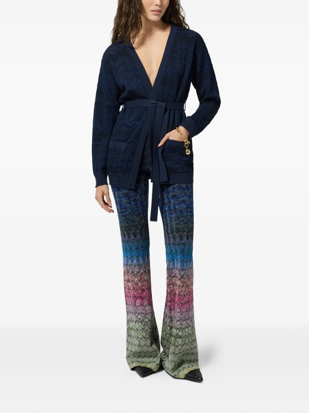 Missoni Vest met zigzag patroon en ceintuur Blauw