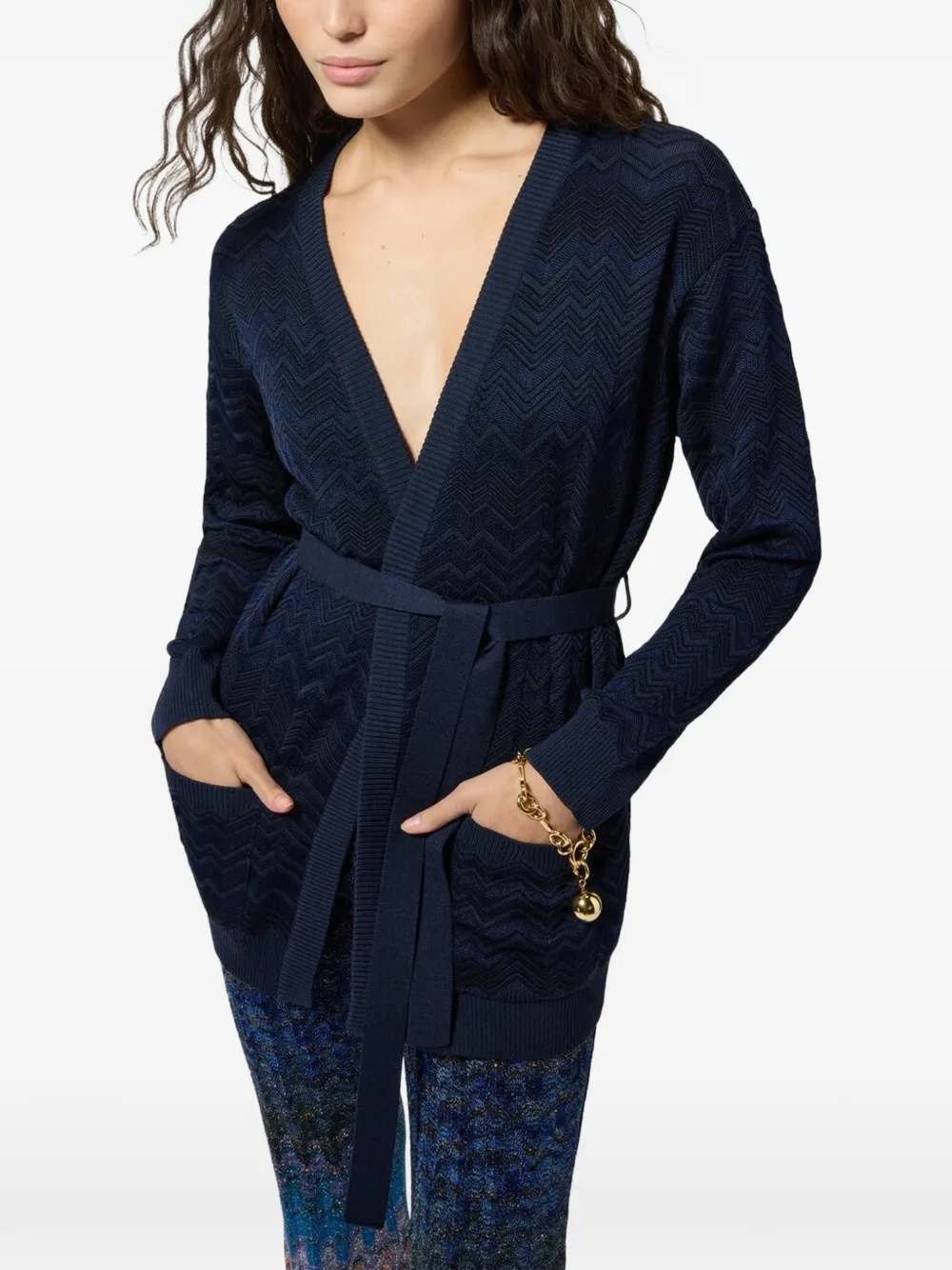Missoni Vest met zigzag patroon en ceintuur Blauw
