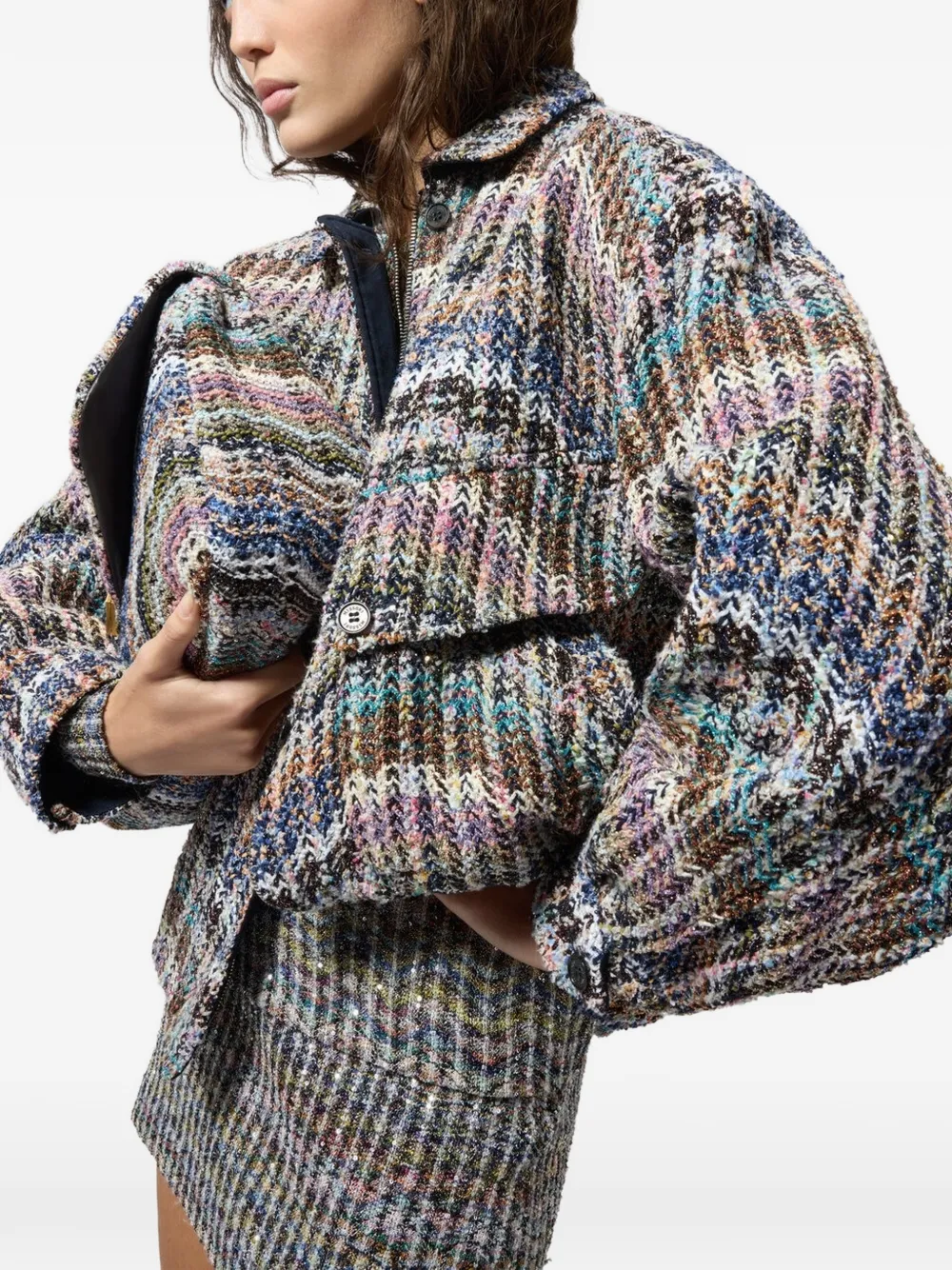 Missoni Oversized bomberjack chevron gebreid met pailletten Blauw