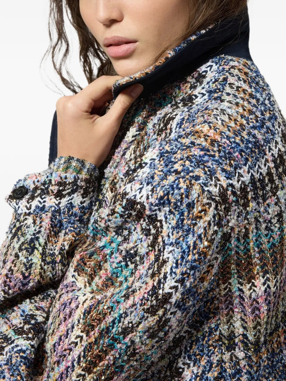 Missoni Oversized bomberjack chevron gebreid met pailletten Blauw