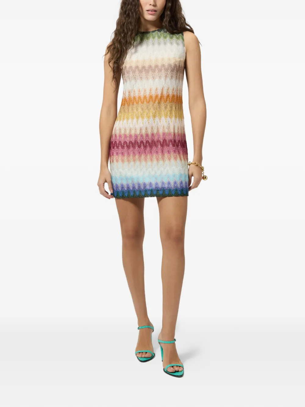 Missoni Mouwloze dégradé viscose mini-jurk Beige