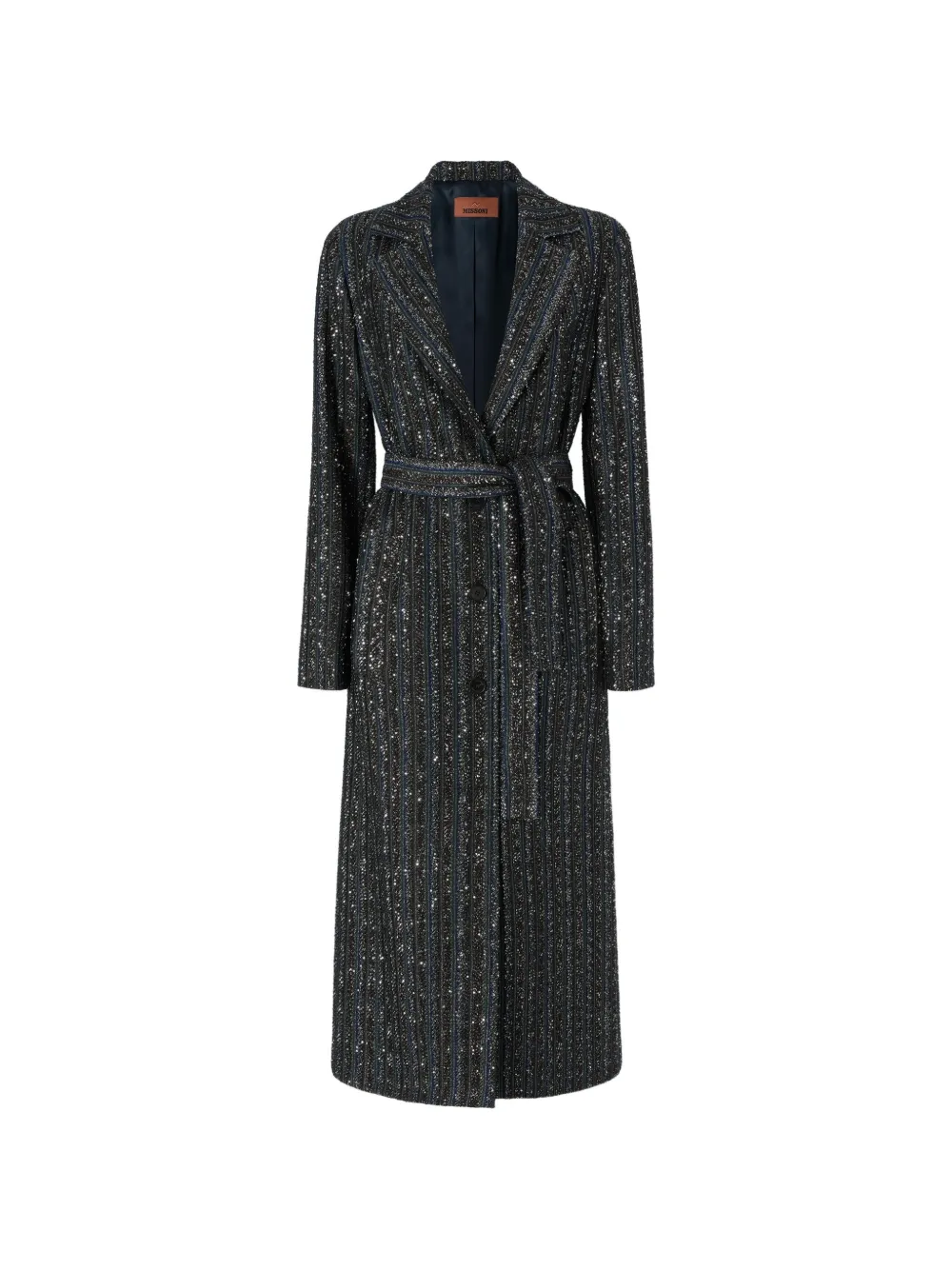 Missoni sequin-embellished belted coat - Black