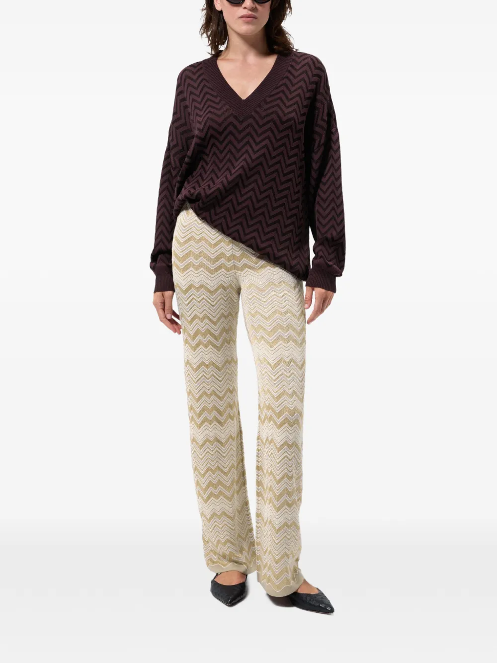 Missoni Straight broek van viscose en wol met zigzag-patroon Beige