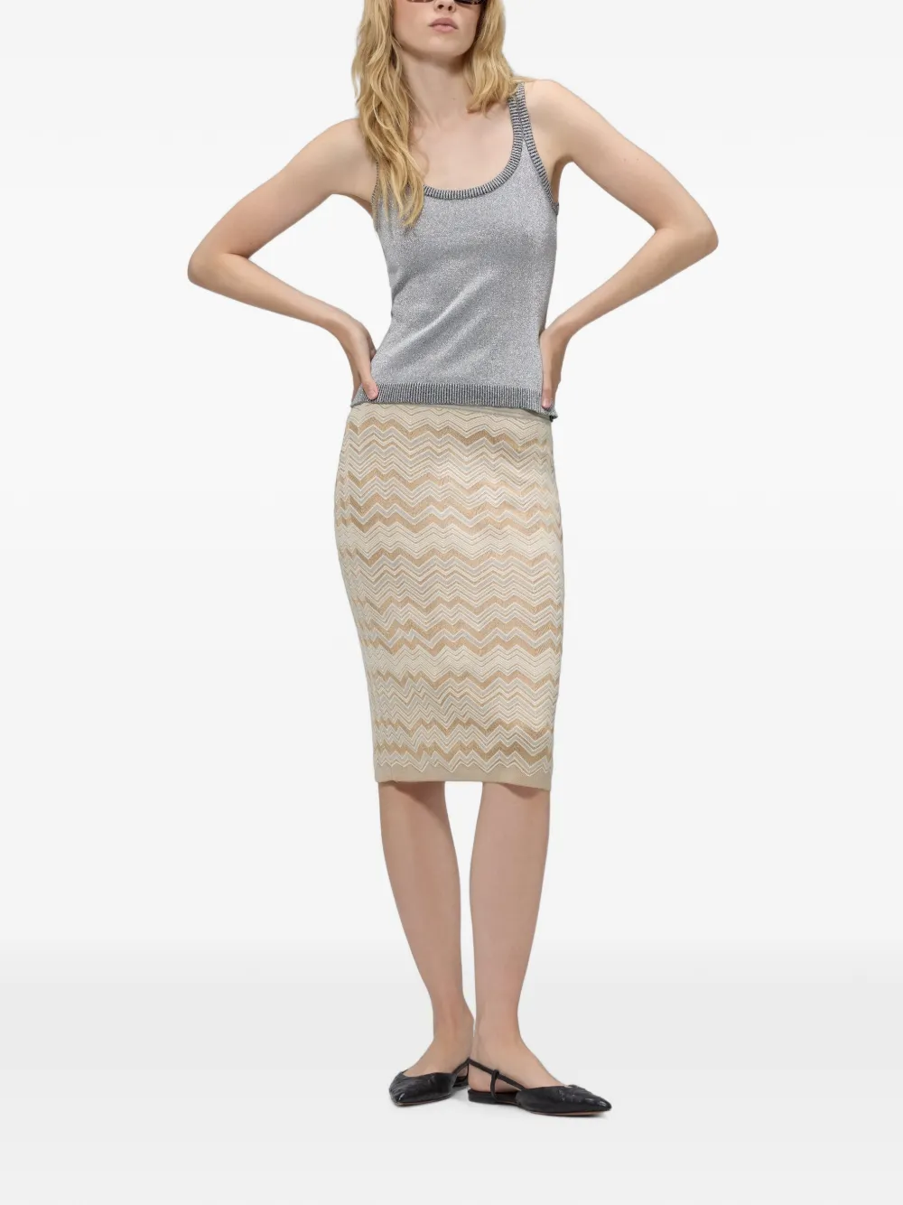 Missoni Wollen en viscose mini-rok met chevron-streep Beige