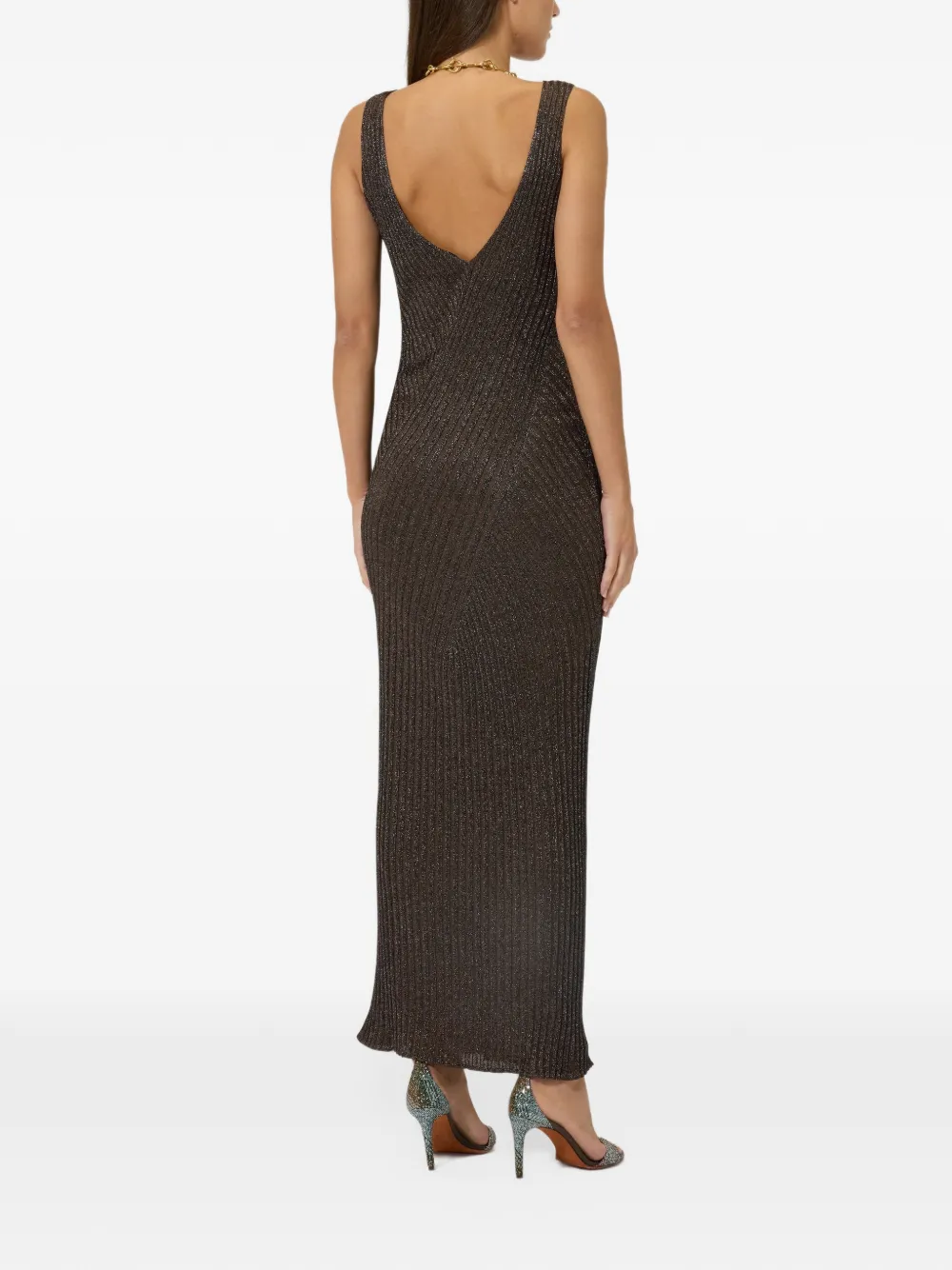 Missoni ribbed long dress with V-neck - Marrone