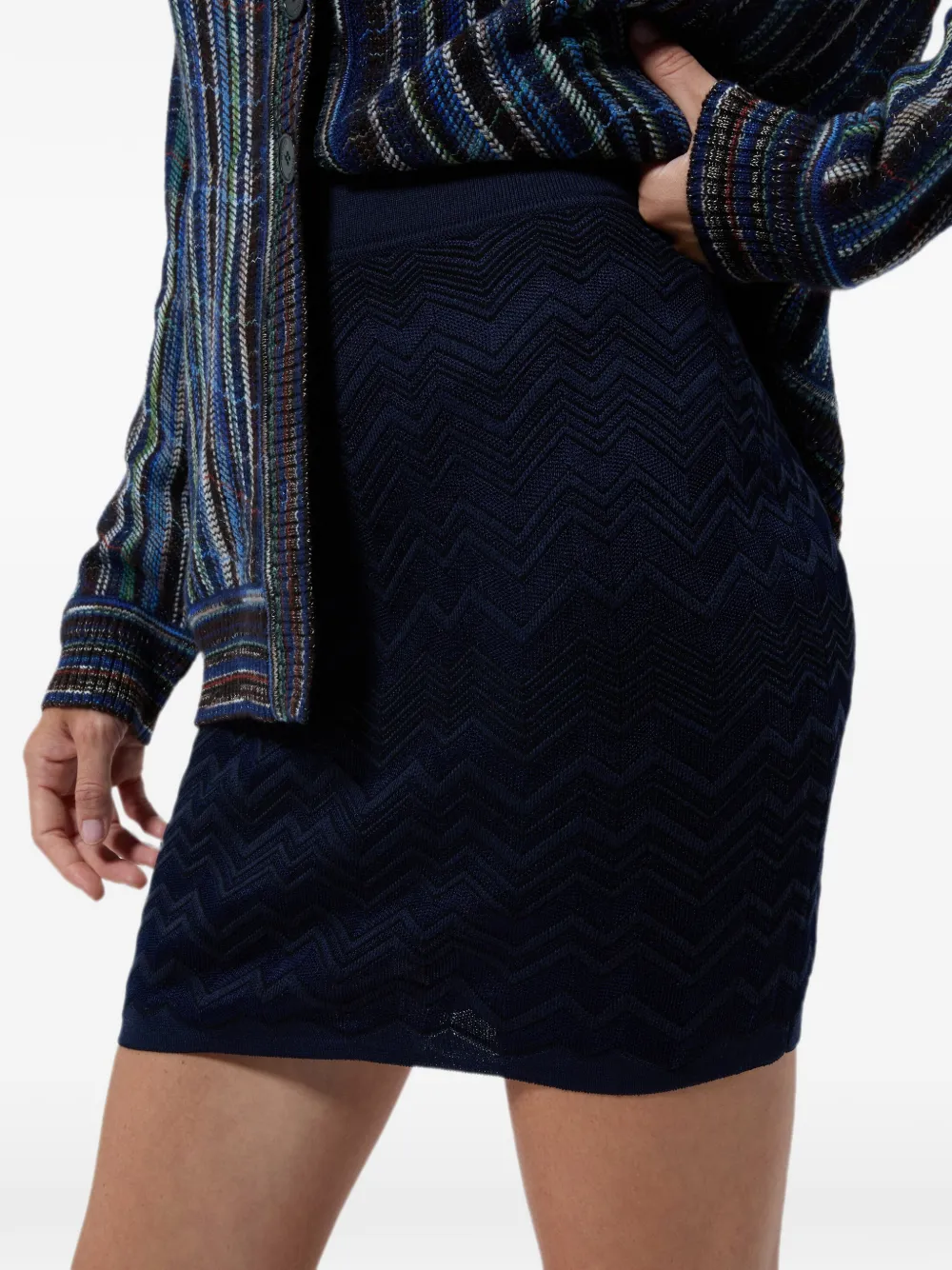 Missoni Viscose en wollen mini-rok met zigzag-patroon Blauw
