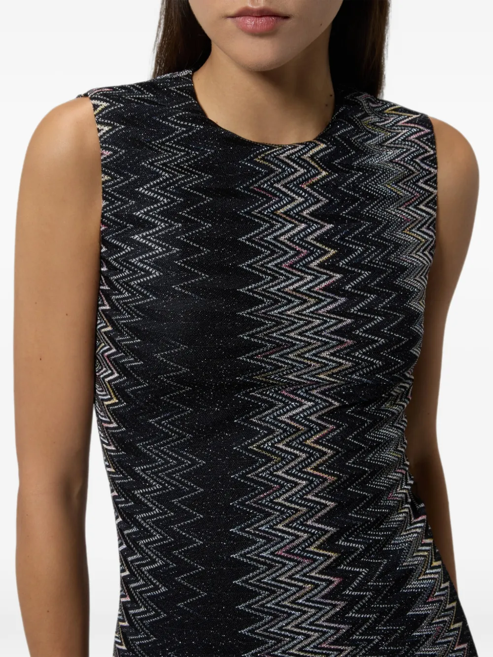 Missoni Midi-jurk met uitlopende rok van viscose lamé met Chevron-patroon Zwart