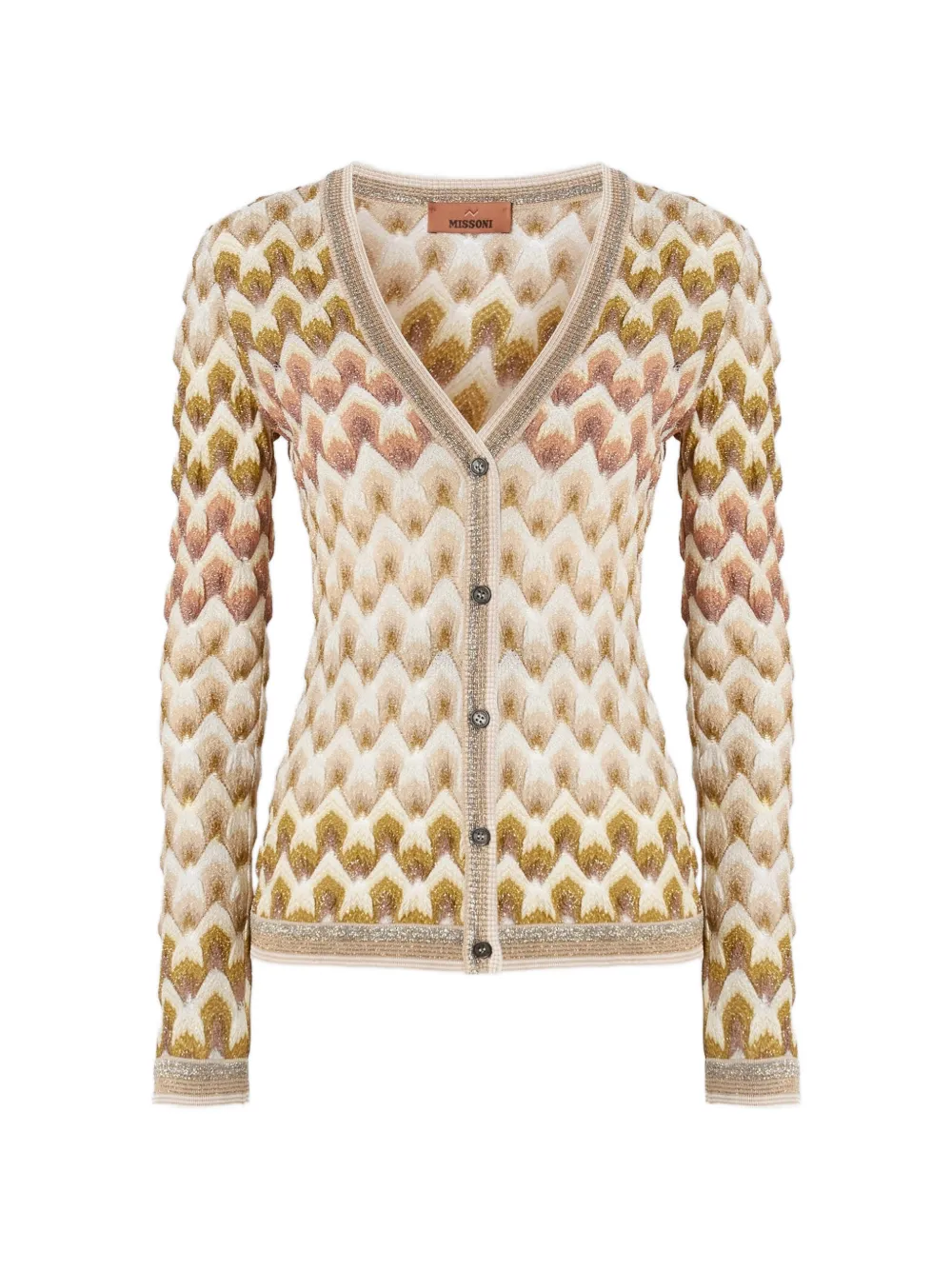 Missoni slim viscose lamé cardigan with lace motif - Nude