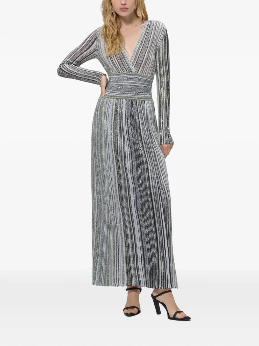 Missoni midi-jurk met V-hals van viscoseblend lamé Groen