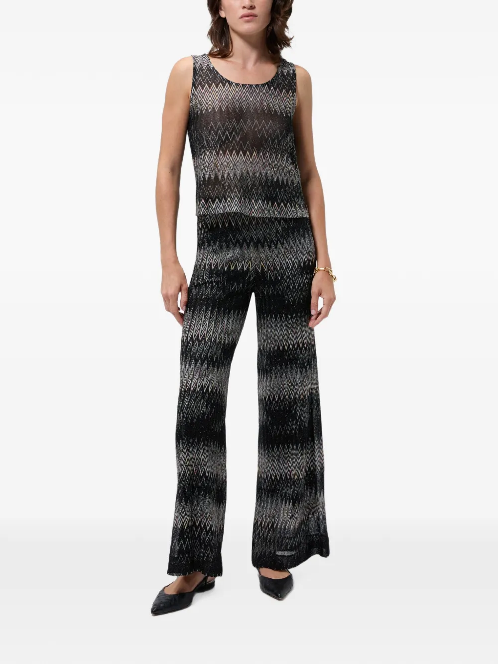 Missoni Mouwloze viscose lamé top met Chevron-patroon Zwart