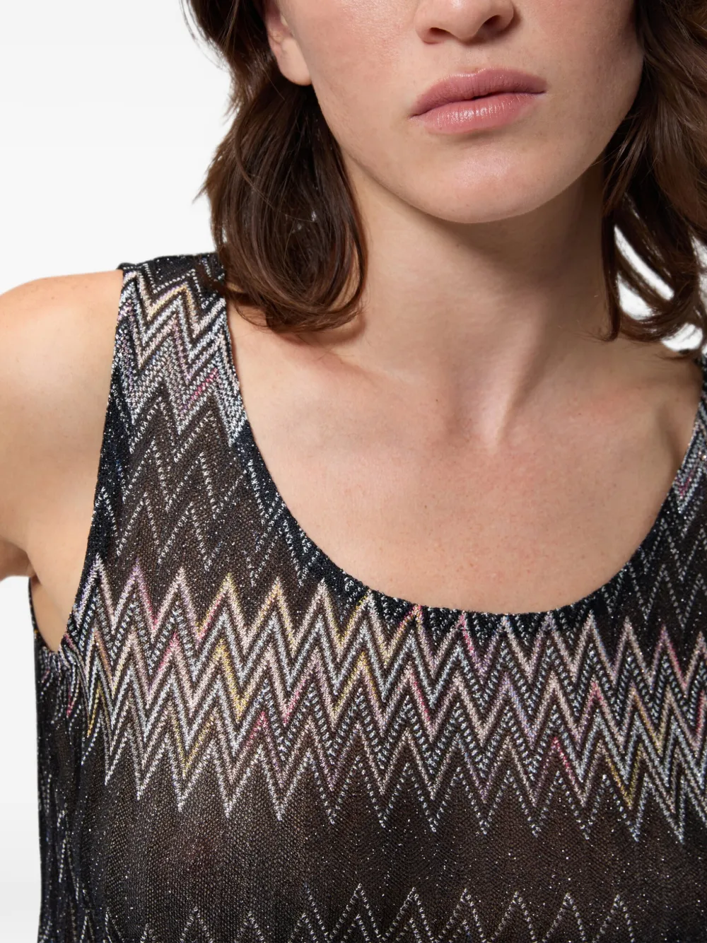 Missoni Mouwloze viscose lamé top met Chevron-patroon Zwart