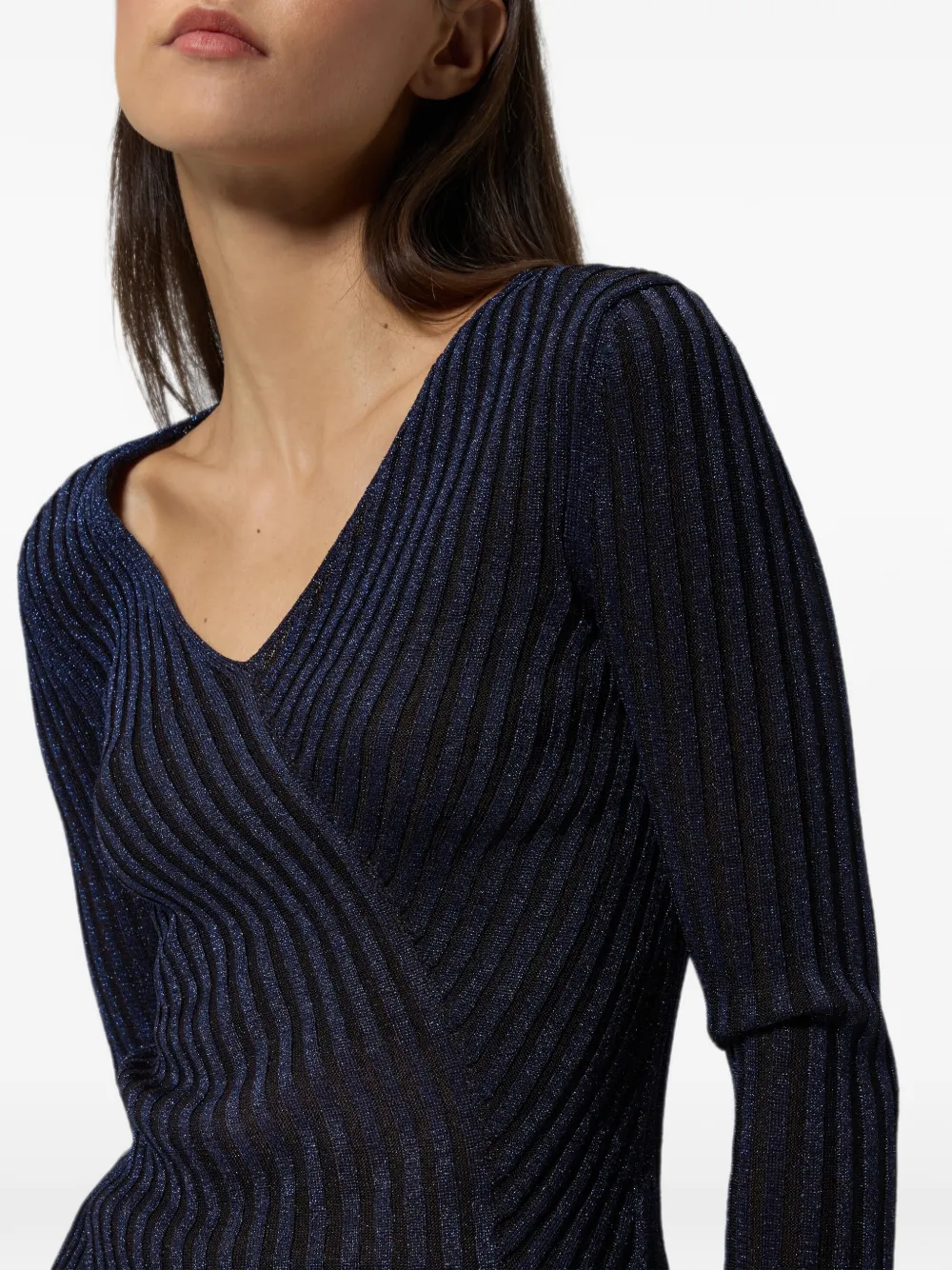 Missoni Geribbelde viscose lamé trui met V-hals Blauw