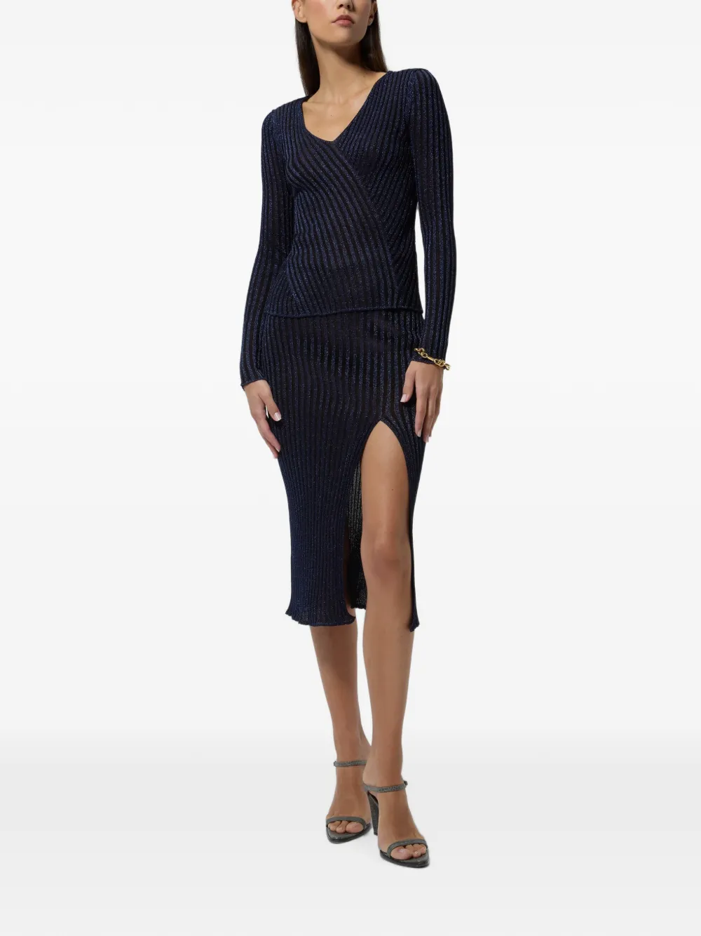 Missoni Geribbelde viscose lamé trui met V-hals Blauw