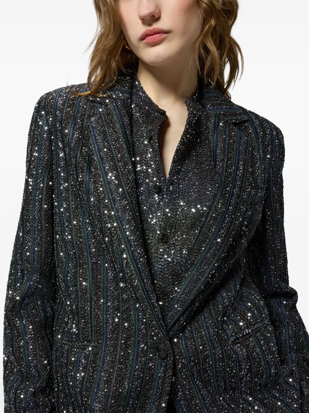 Missoni Sequin-embellished Striped Jacket in Blue, view 4