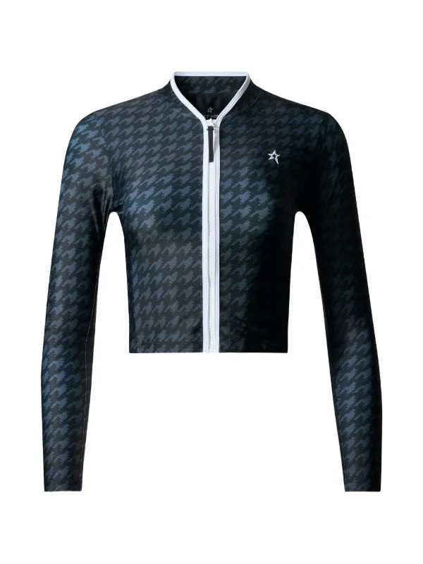 Perfect Moment Long Sleeve Houndstooth Rash Guard Top in Black