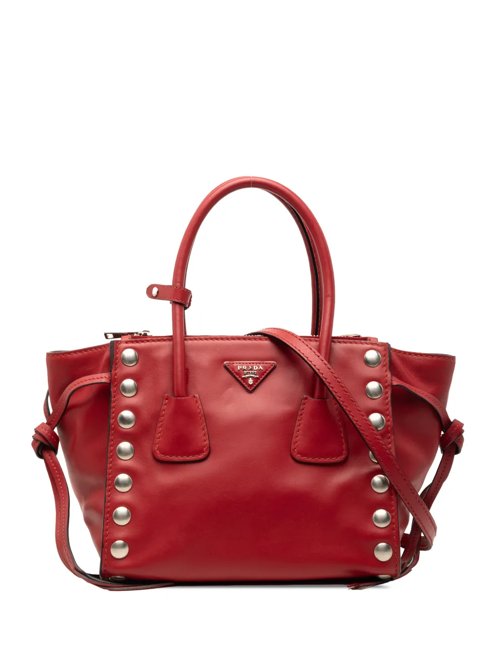 Prada Pre-Owned 2010-2026 Glace Calf Studded Twin Pocket satchel - Rot