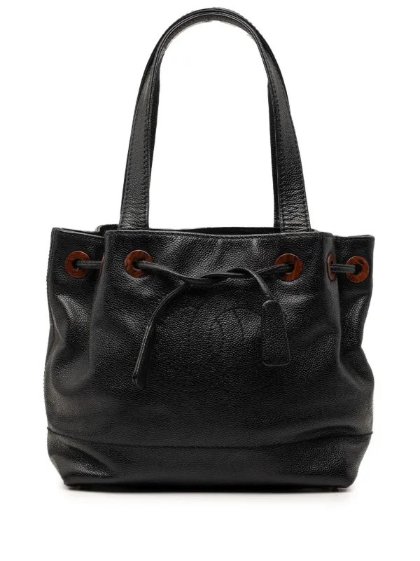 Chanel Pre-owned 2002-2003 CC Caviar Drawstring Tote Bag in Black