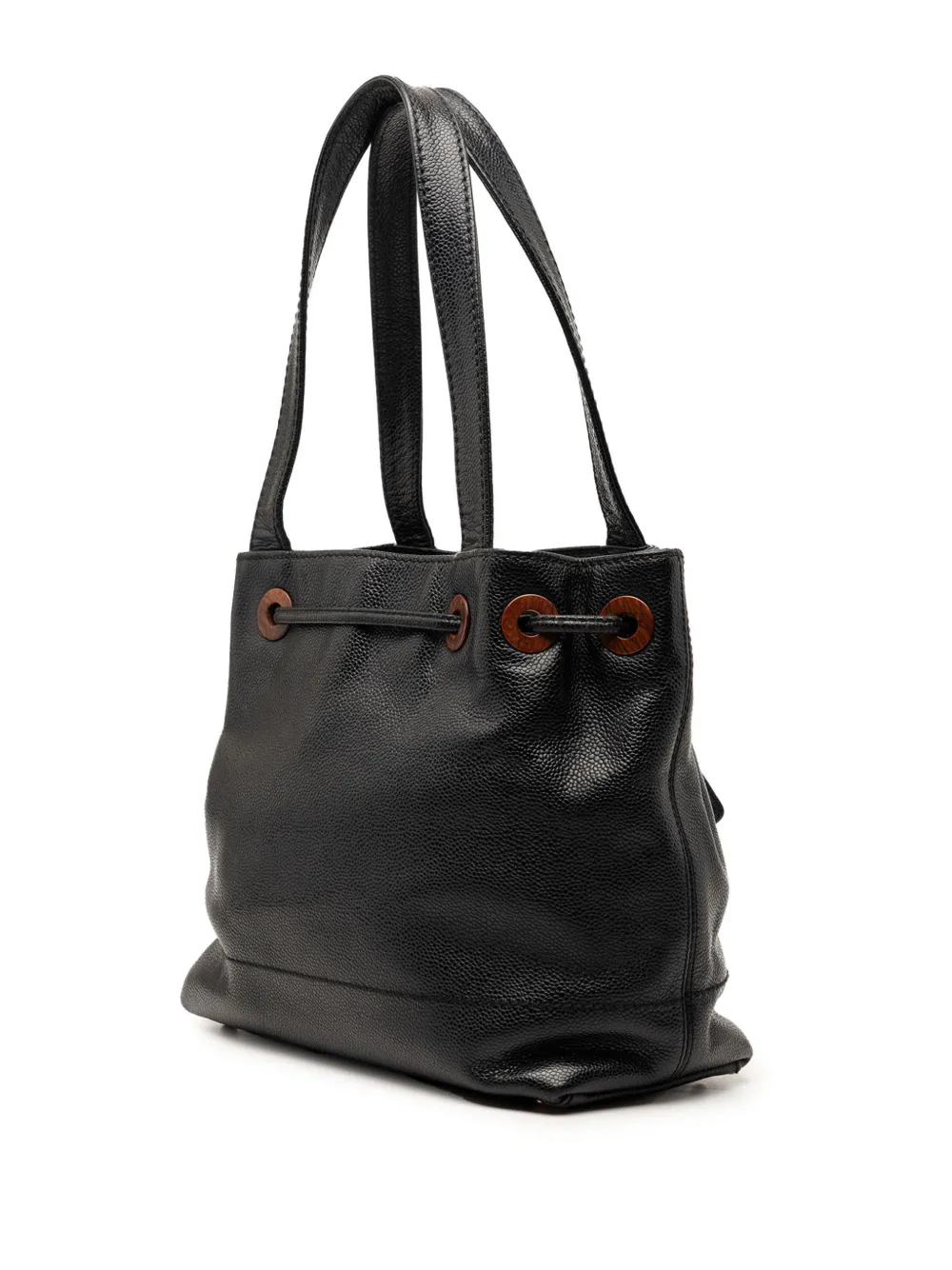 Chanel Pre-owned 2002-2003 CC Caviar Drawstring Tote Bag in Black, view 3