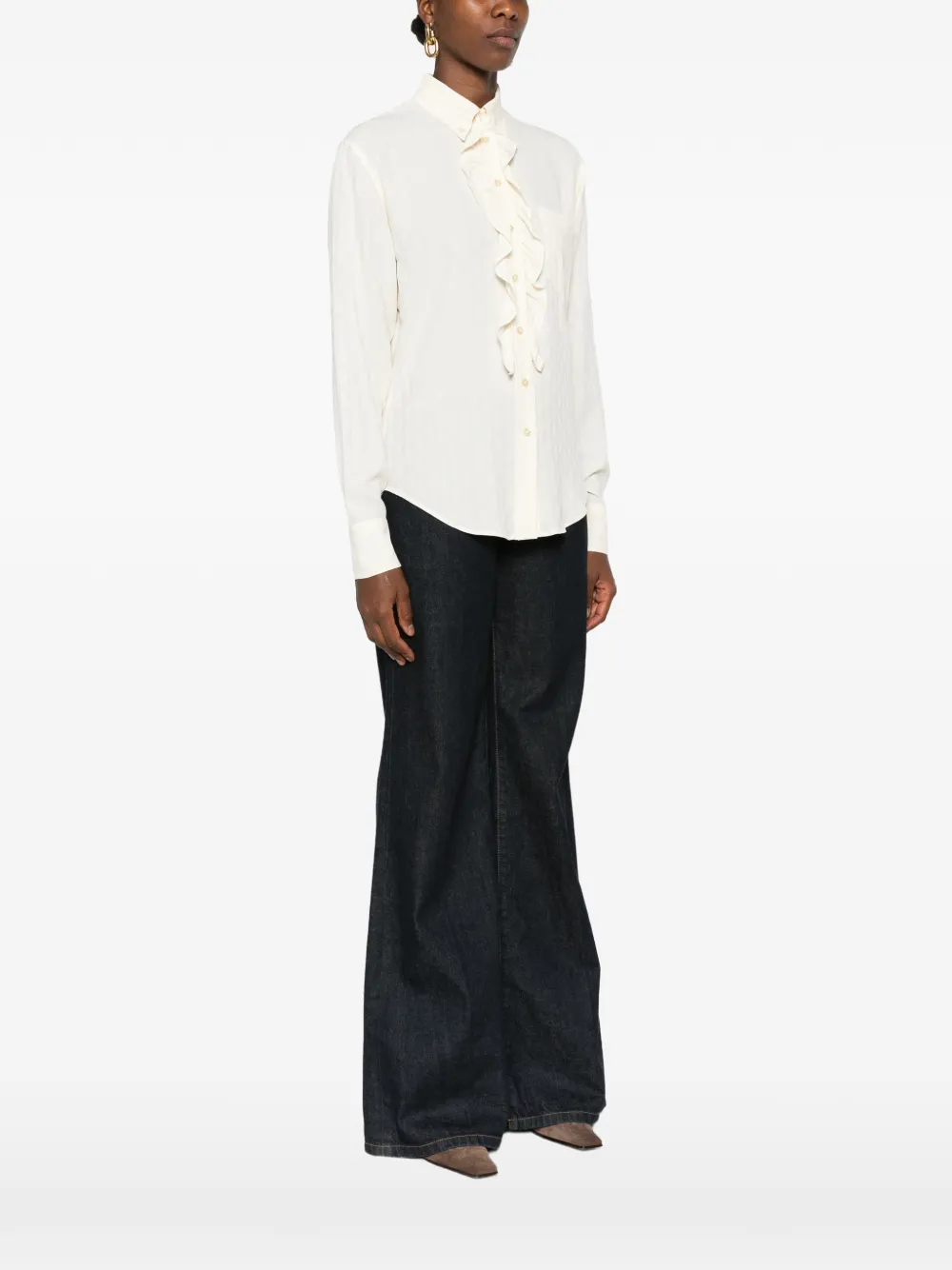 ETRO Blouse met paisley-jacquard en ruches Beige