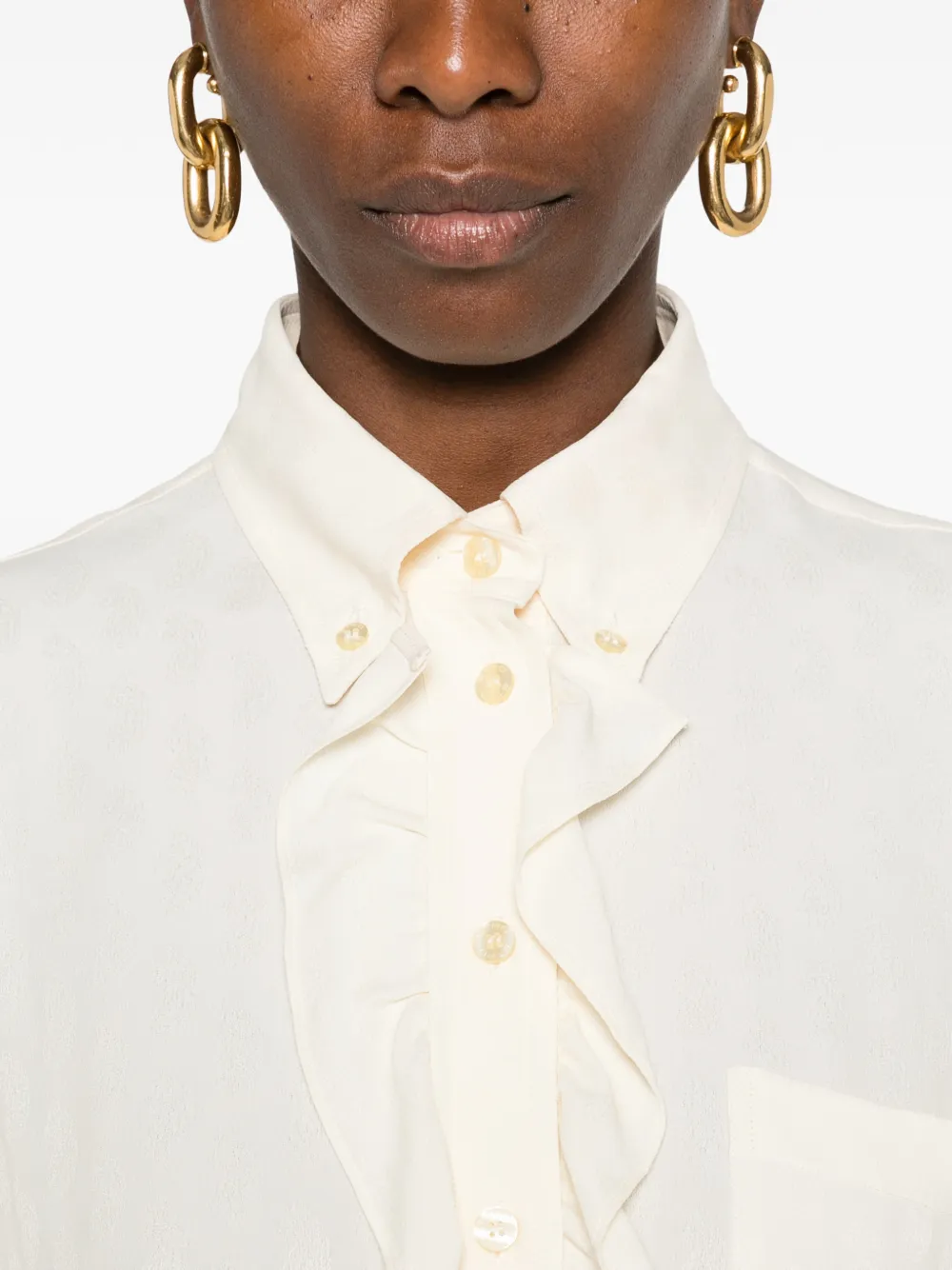 ETRO Blouse met paisley-jacquard en ruches Beige