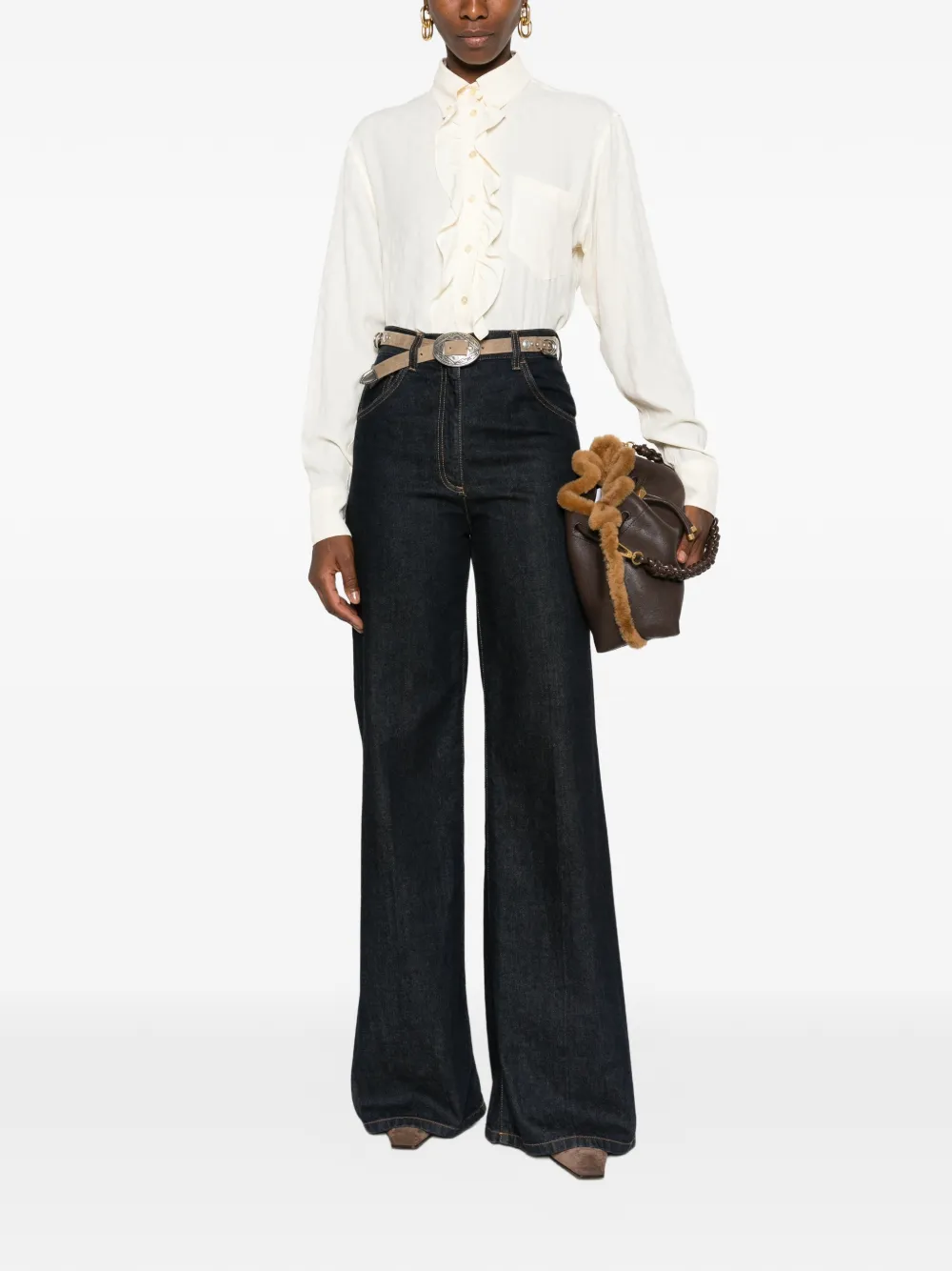 ETRO Blouse met paisley-jacquard en ruches Beige