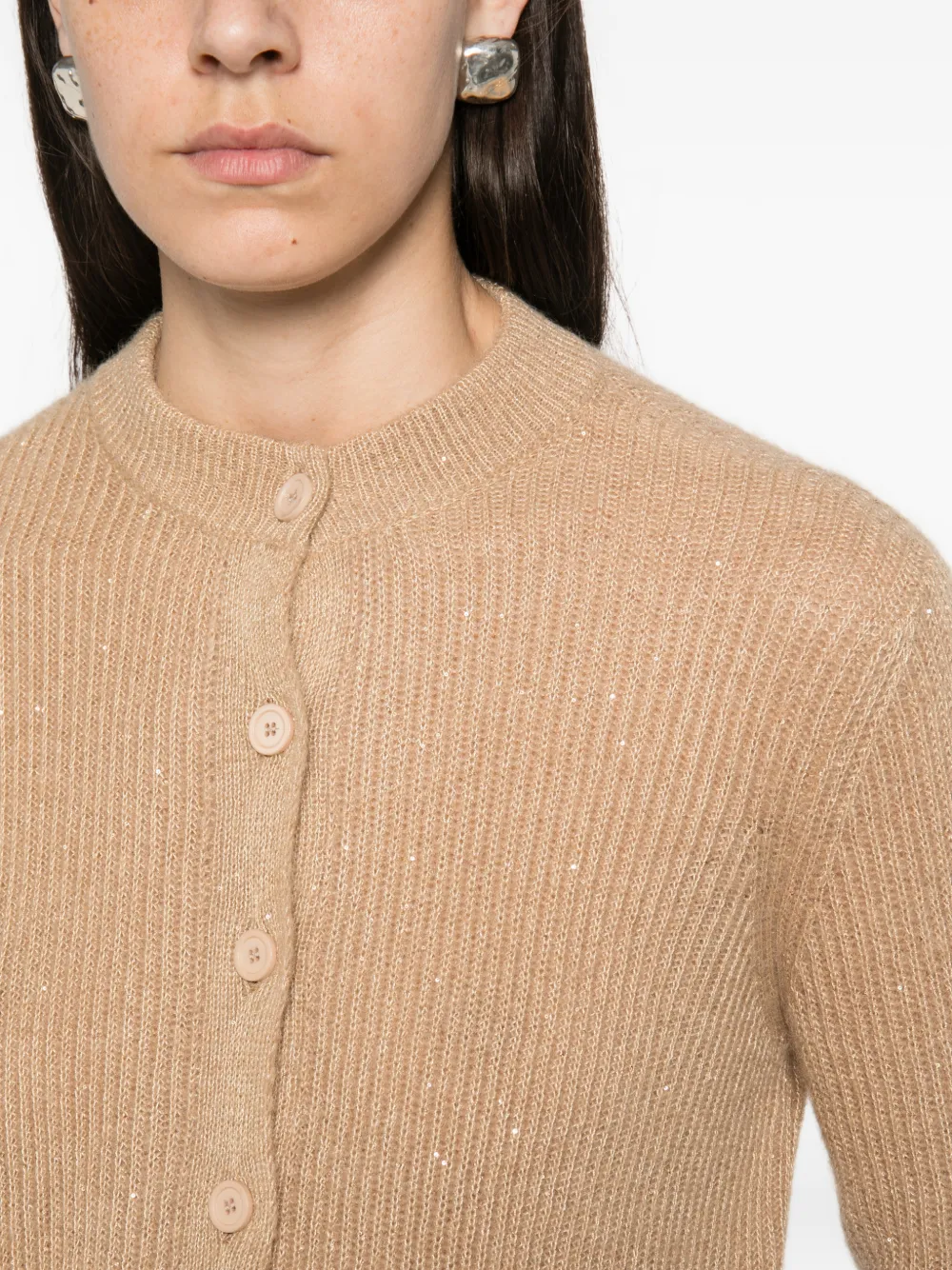 Fabiana Filippi sequin-embellished ribbed cardigan Beige