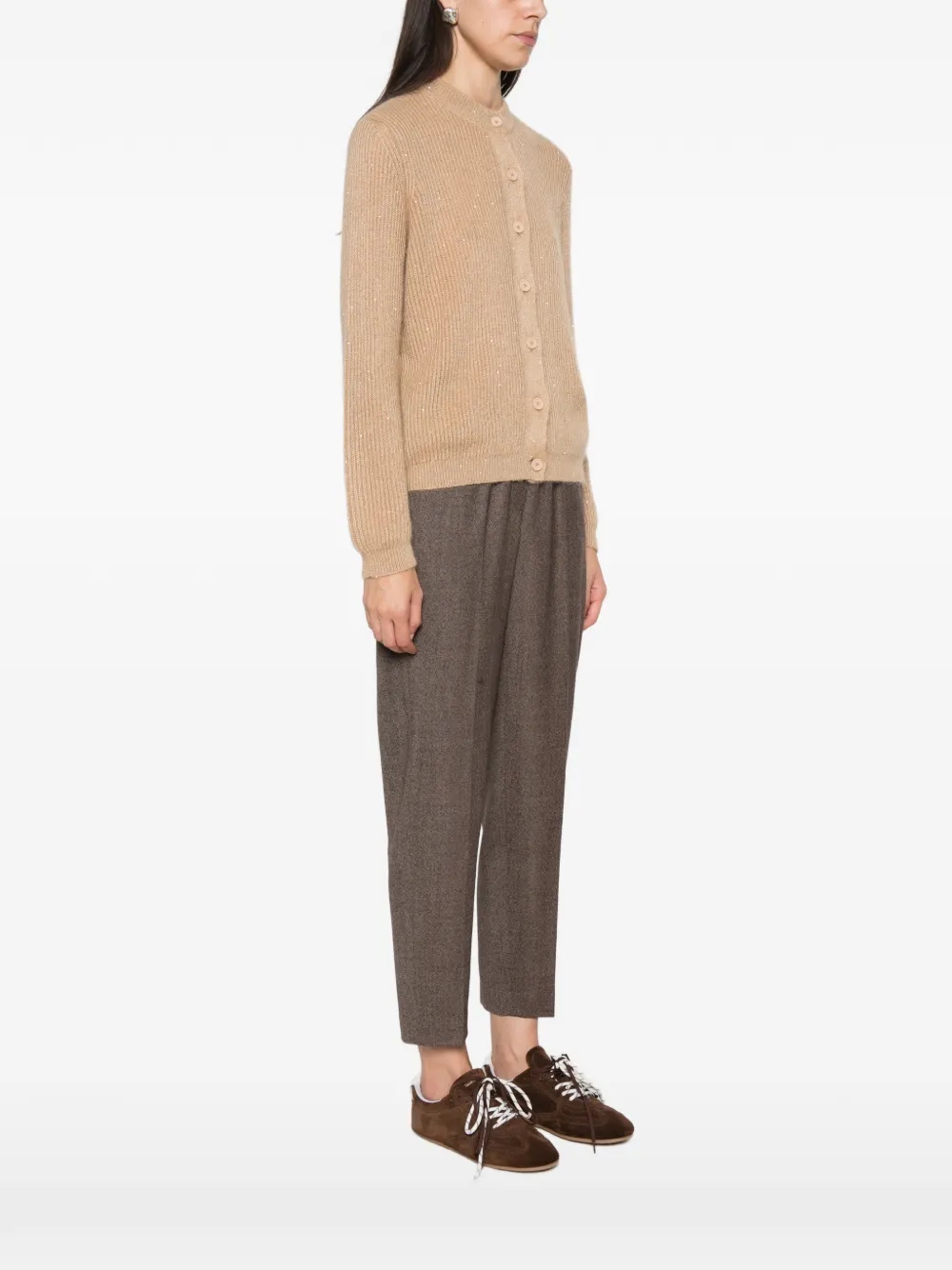 Fabiana Filippi sequin-embellished ribbed cardigan Beige