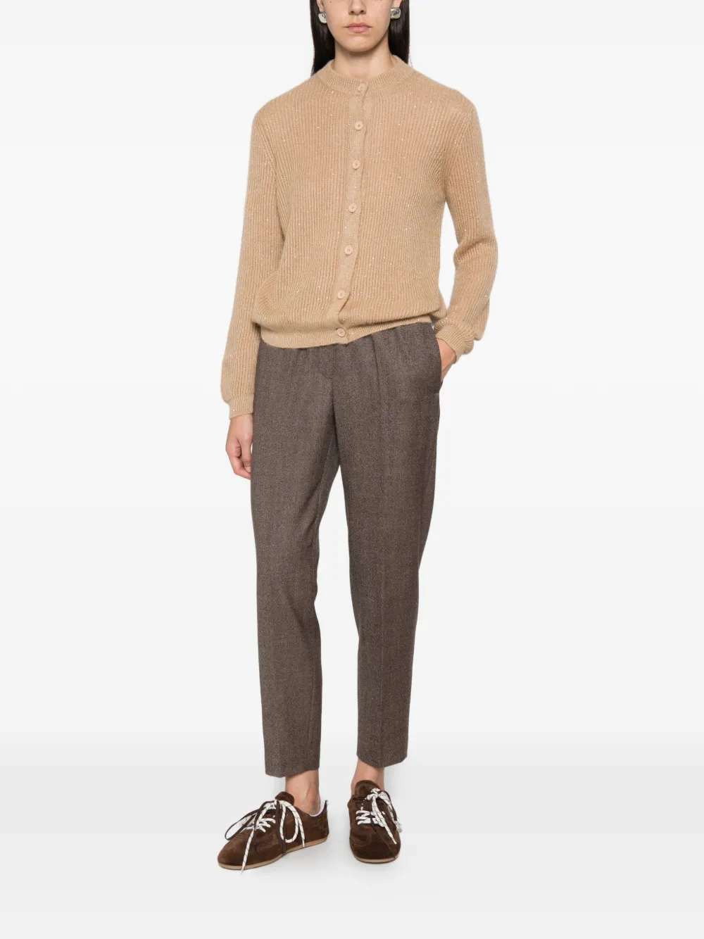 Fabiana Filippi sequin-embellished ribbed cardigan Beige