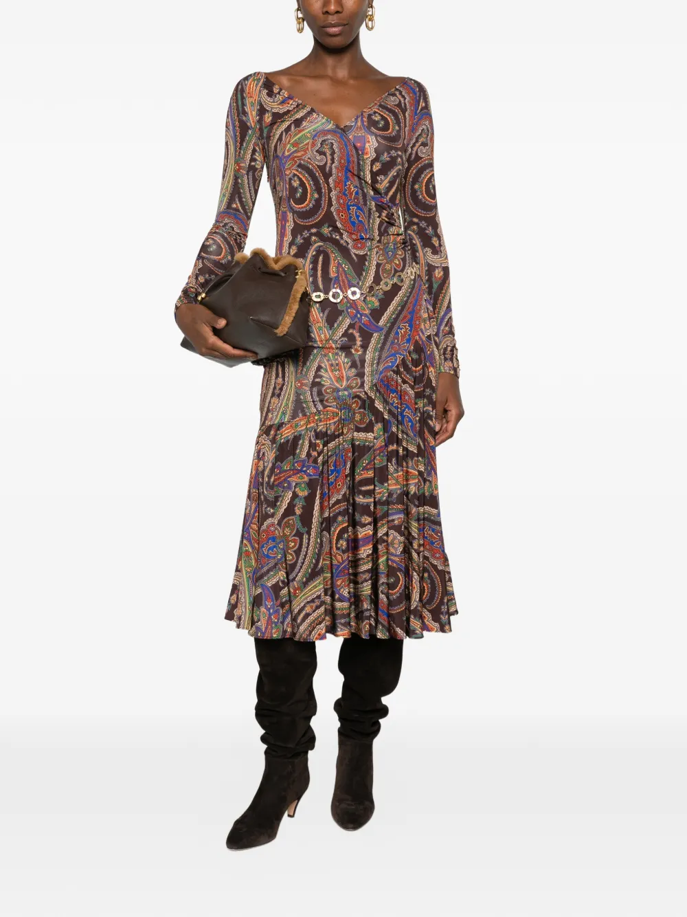 ETRO Gesmockte midi-jurk met paisley-print Bruin