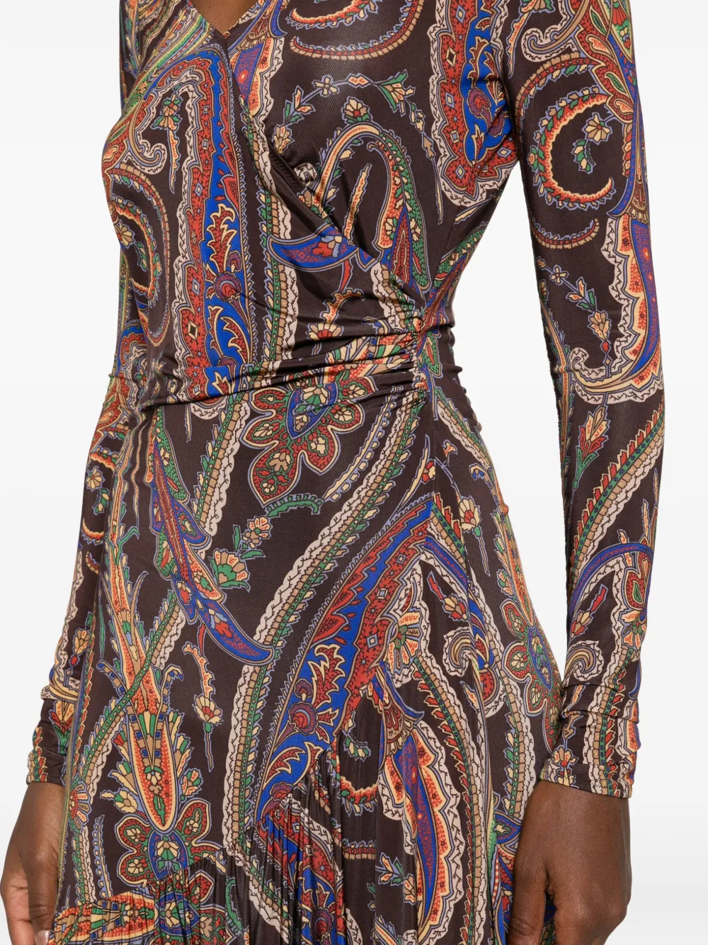 ETRO Gesmockte midi-jurk met paisley-print Bruin