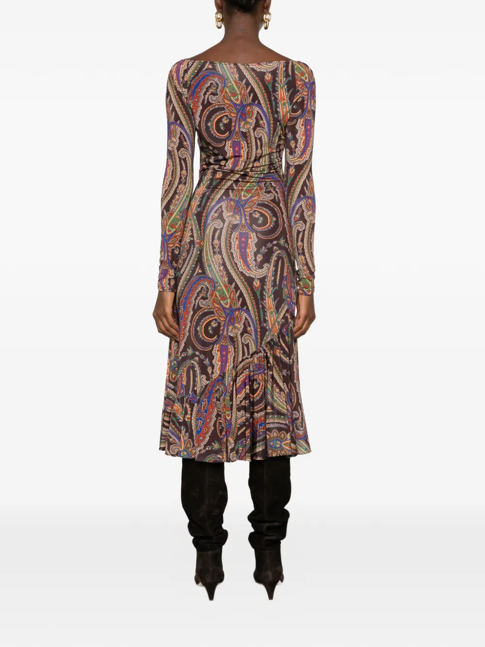 ETRO Gesmockte midi-jurk met paisley-print Bruin