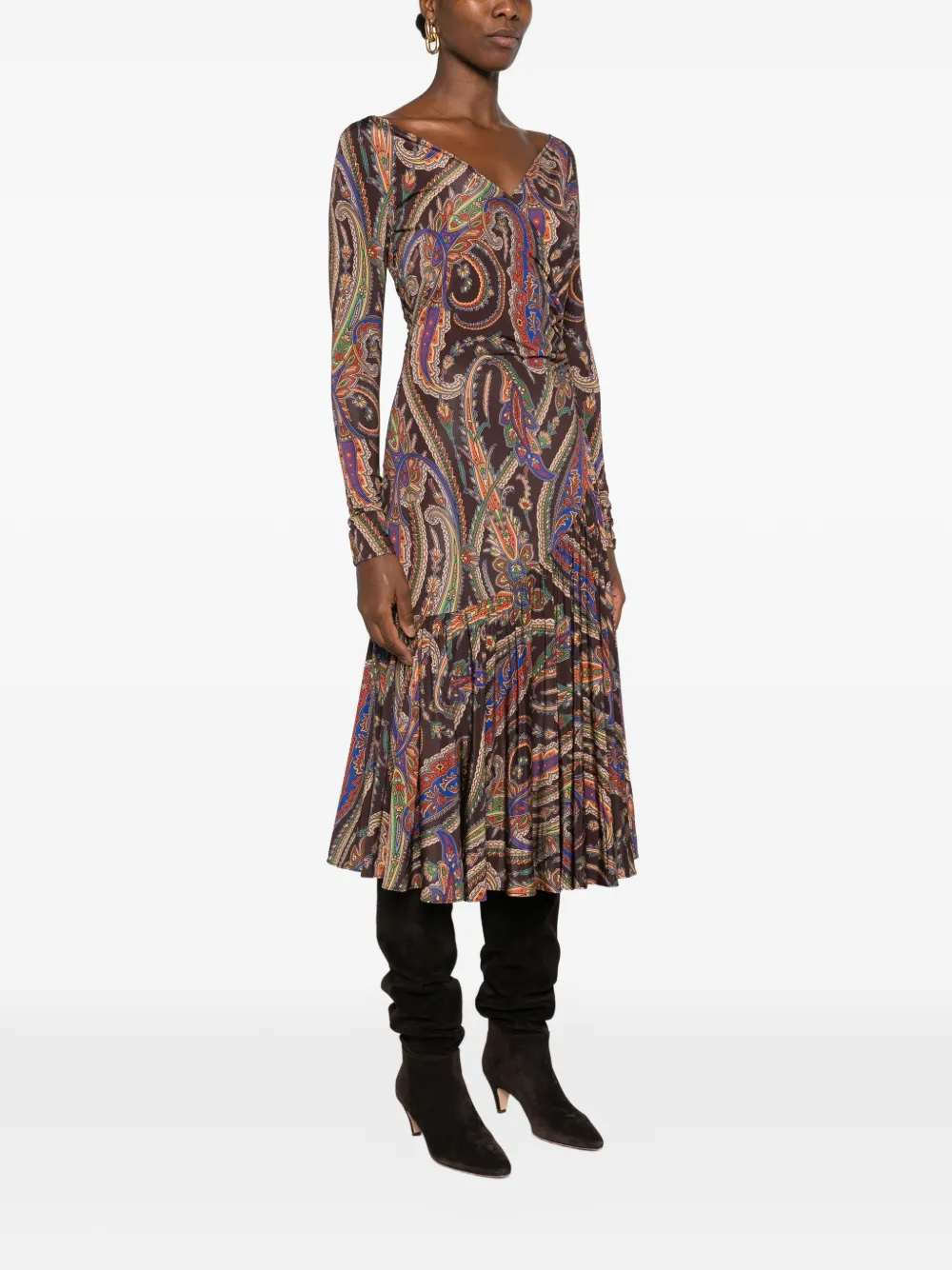 ETRO Gesmockte midi-jurk met paisley-print Bruin