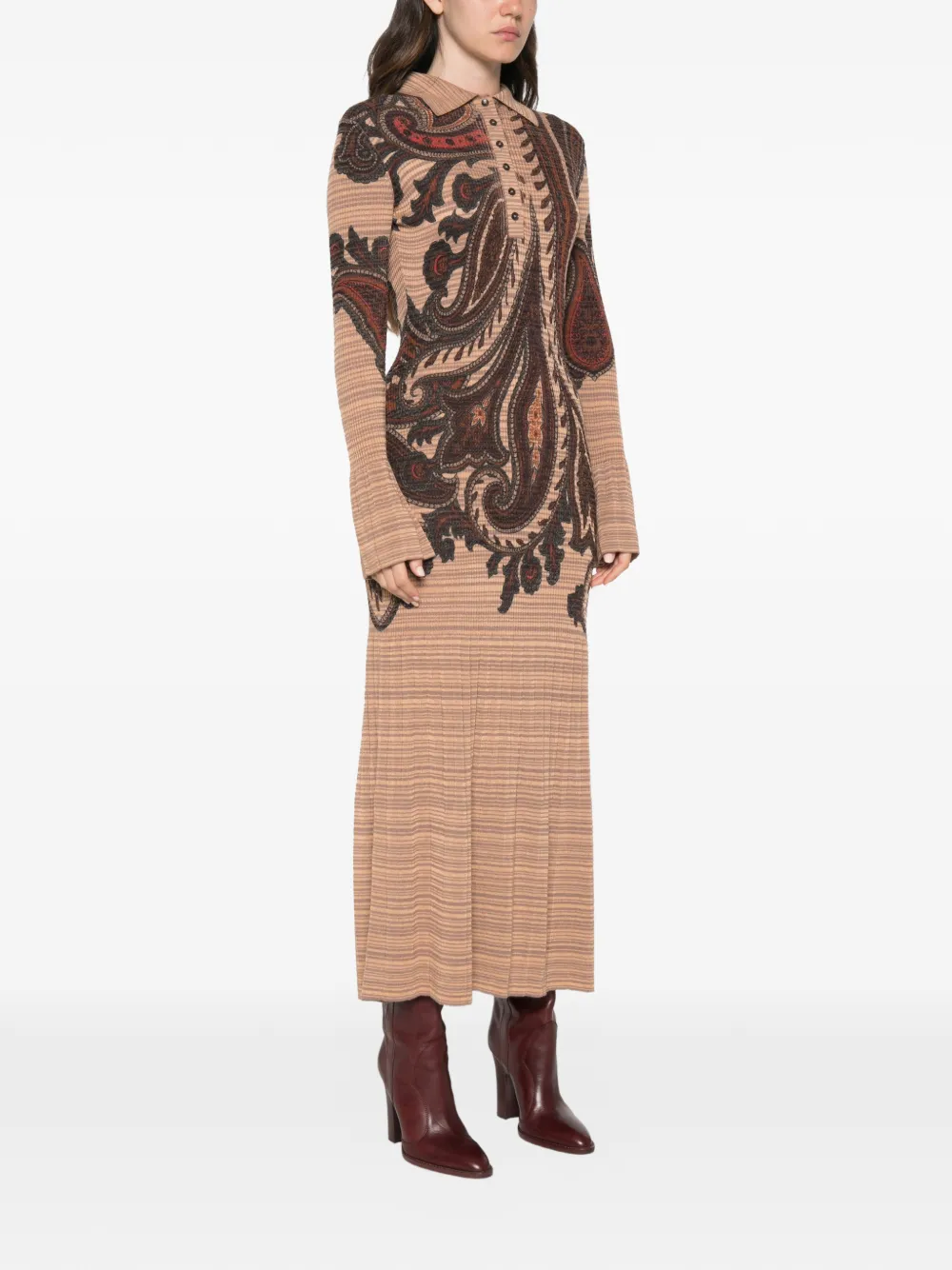ETRO Maxi-jurk met paisley-print en polokraag Bruin