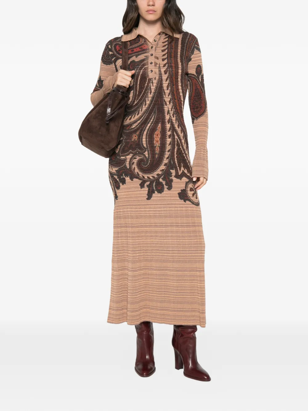 ETRO Maxi-jurk met paisley-print en polokraag Bruin