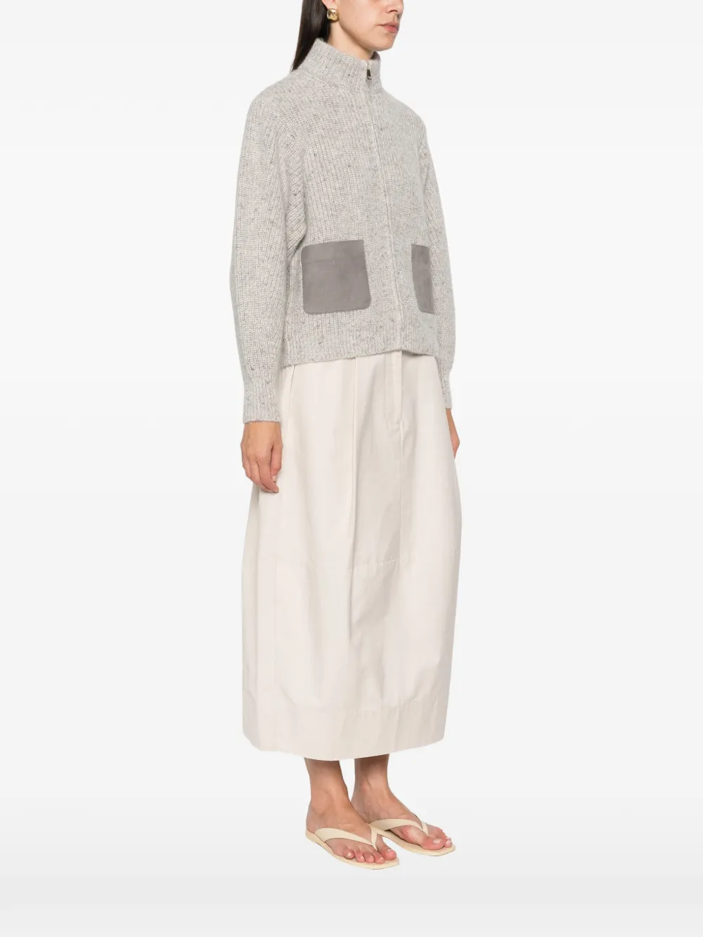 Fabiana Filippi patch-pocket zip-up cardigan Beige