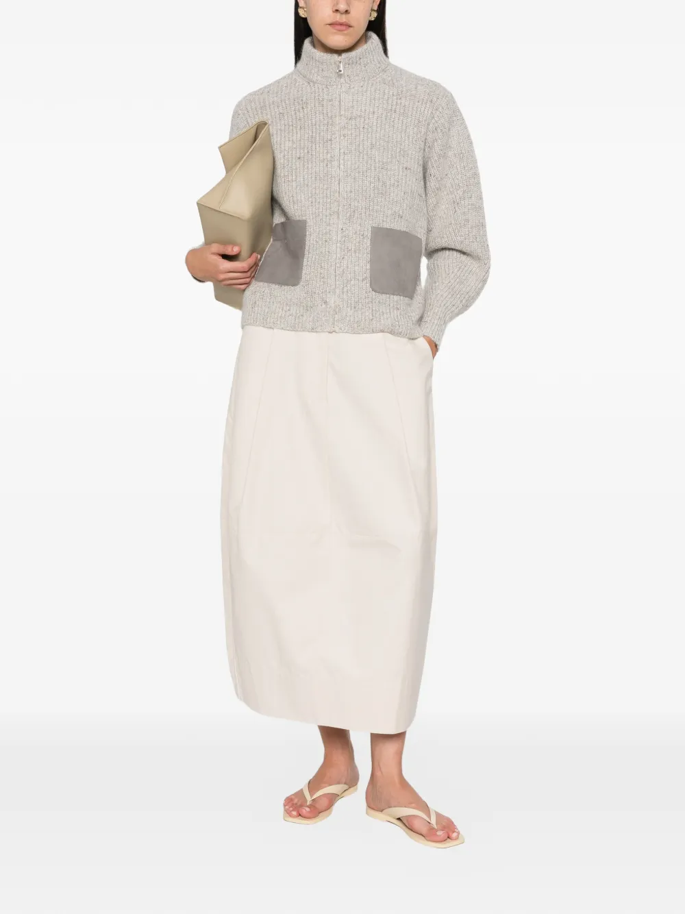 Fabiana Filippi patch-pocket zip-up cardigan Beige