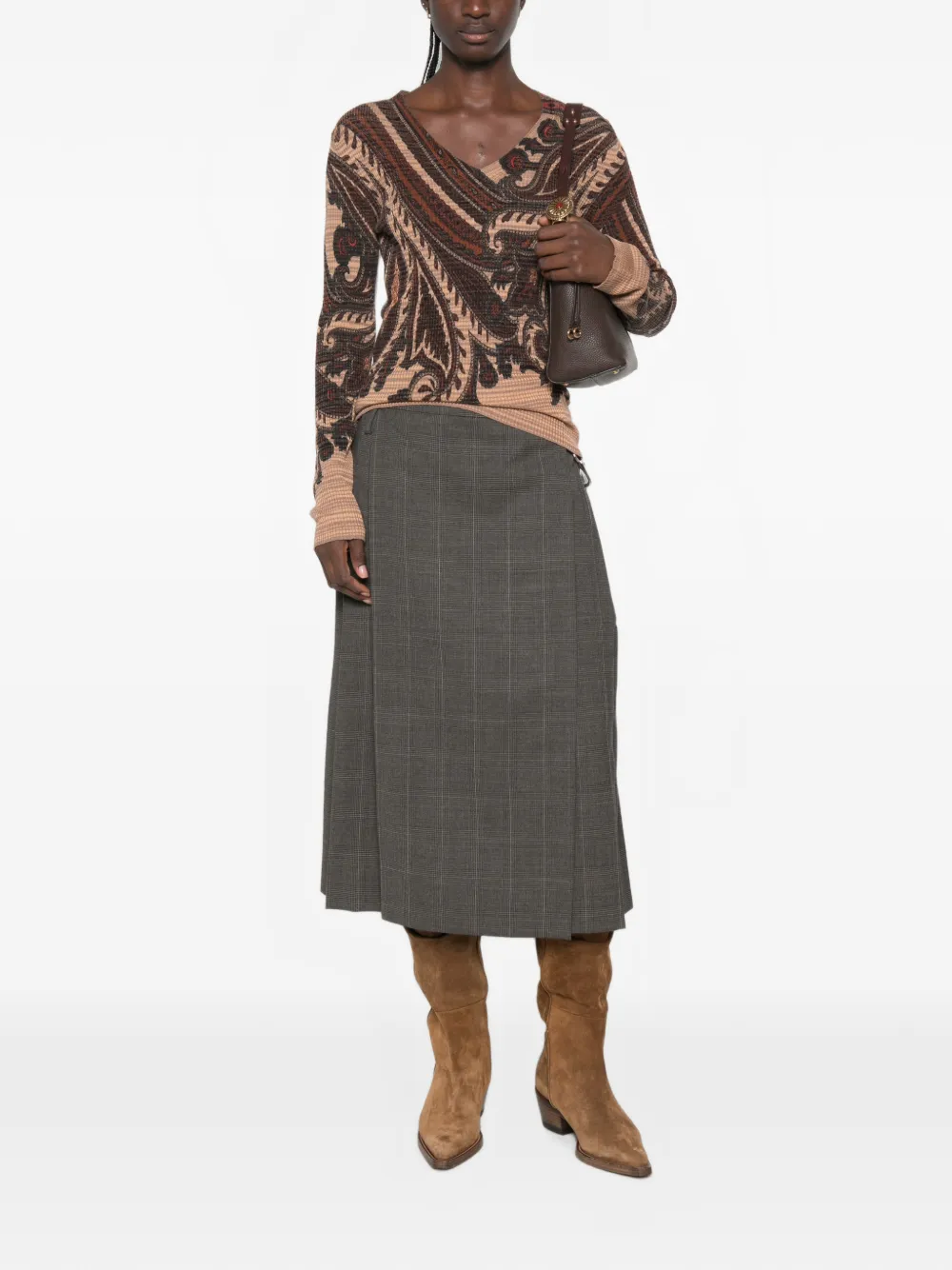 ETRO Trui met paisley-print en V-hals Bruin